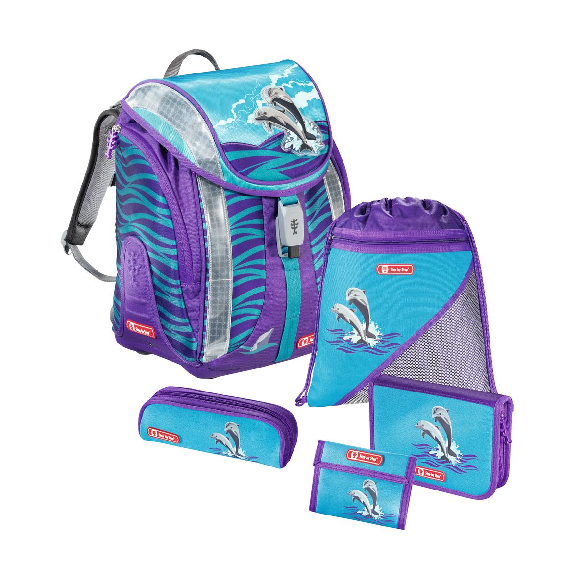 Hama Ранец школьный Step By Step Flexline Happy Dolphins с наполнением119707 Hama Ранец школьный Step By Step Flexline Happy Dolphins с наполнением119707Ранец Step By Step Flexline Happy Dolphins полиэстер голубой/фиолетовый Наполнение: пенал с наполнением, пенал, кошелек, мешок для сменки