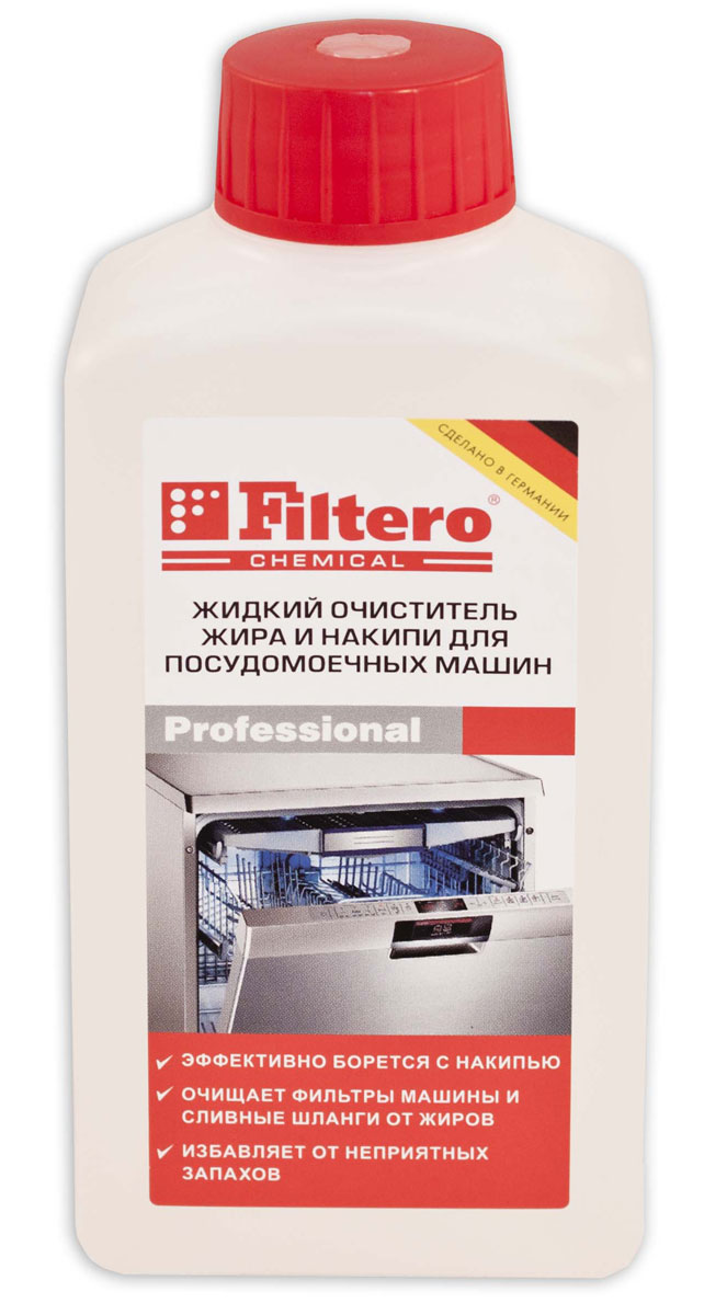 Filtero 705 жидкий очиститель жира и накипи в посудомоечных машинах, 250 мл705 Filtero 705 жидкий очиститель жира и накипи в посудомоечных машинах, 250 мл705Загрязнения на внутренних поверхностях посудомоечных машин вызывают ряд проблем в эксплуатации прибора. Накипь может являться причиной поломки, а жир - появления неприятных запахов и слабой моющей способности машины. Жидкий очиститель для посудомоечных машин Filtero 705 удаляет любые загрязнения с внутренних деталей посудомоечных машин. Эффективно борется с накипью Очищает фильтры машины и форсунки от жиров Очищает сливные шланги Избавляет от неприятных запахов