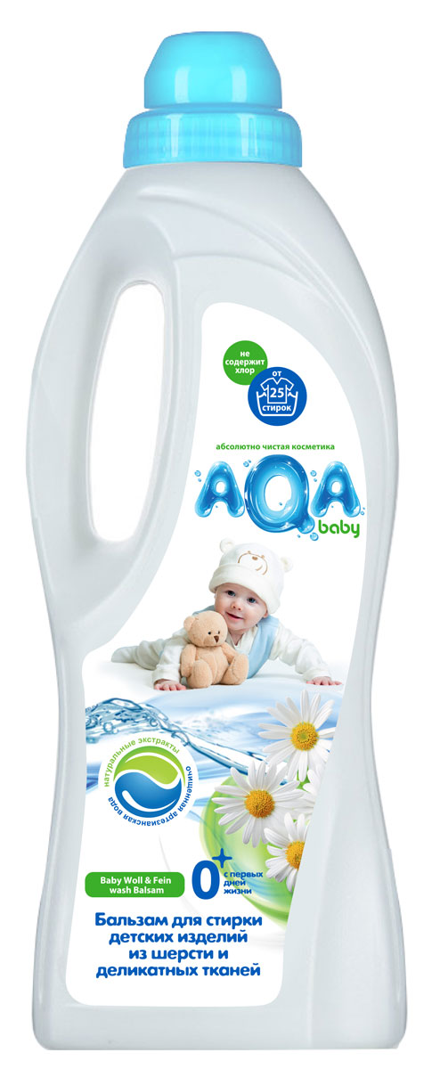 AQA baby Бальзам для стирки детских изделий из шерсти и деликатных тканей 1000 мл02016101 AQA baby Бальзам для стирки детских изделий из шерсти и деликатных тканей 1000 мл02016101Бальзам для стирки детских изделий из шерсти и деликатных тканей. Для всех типов стиральных машин и ручной стирки при t от 30 до 40°С. Легко растворяется в воде, бережно отстирывает изделия из шерсти и деликатных тканей. Специальная формула придает изделиям мягкость. Отлично вымывается из волокон ткани в процессе полоскания, предотвращает сваливание и усадку изделий при соблюдении температурного режима. При сильном загрязнении можно предварительно нанести бальзам на пятно перед стиркой. БЕЗОПАСНОСТЬ: Не содержат фосфатов, хлора, красителей и других химических агрессивных компонентов. ЭКОНОМИЯ: Не требует применения кондиционера для стирки. От 25 стирок. Товар сертифицирован.