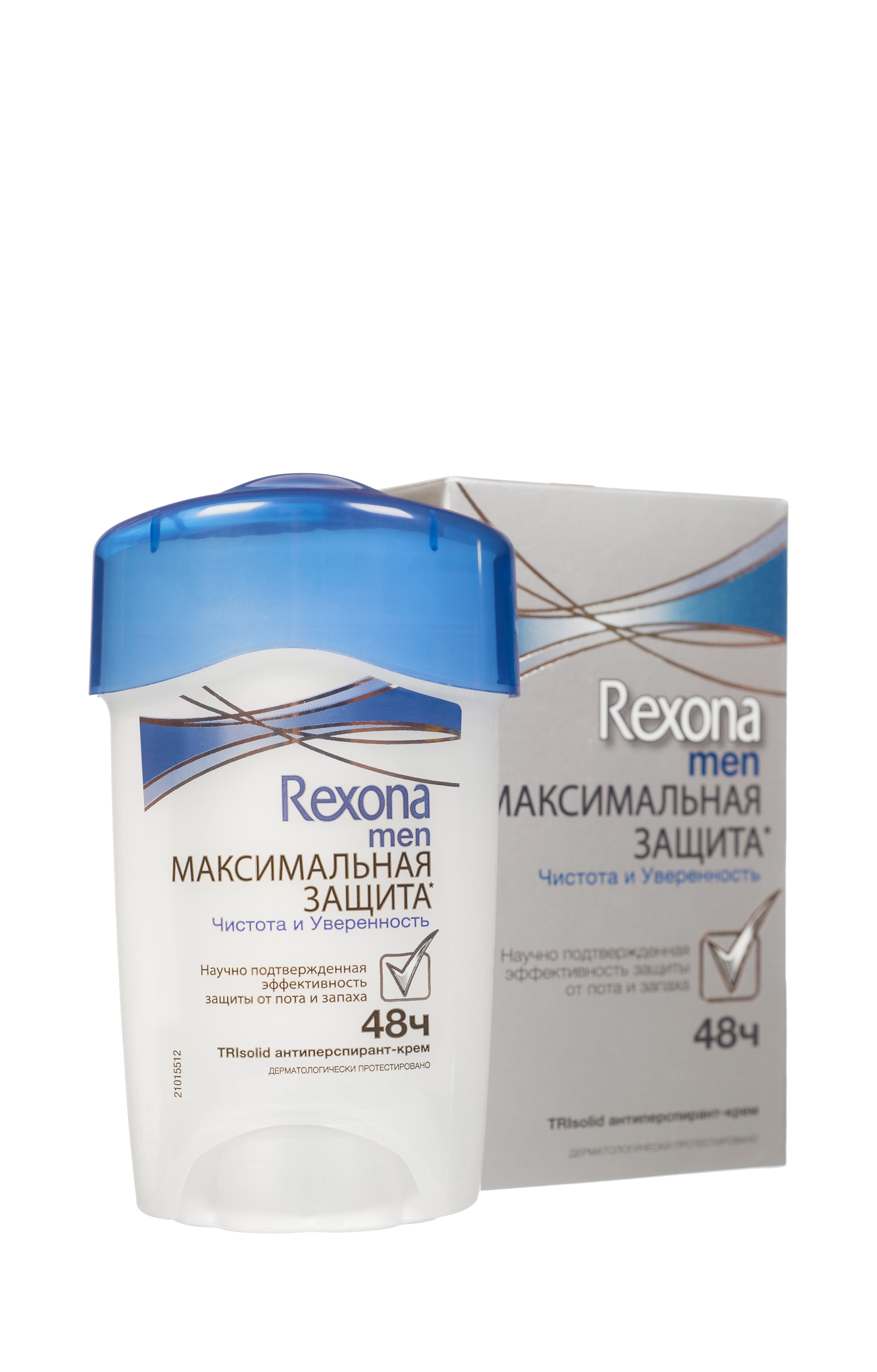 Rexona Men Антиперспирант крем Чистота и уверенность 45 мл21020370 Rexona Men Антиперспирант крем Чистота и уверенность 45 мл21020370Сильнодействующий антиперспирант-крем с высоким уровнем защиты Максимальная Защита содержит технологию Trisolid – самую сильную технологию, помогающую предотвратить появление пота и запаха. Свежий и яркий, этот мужской аромат открывается нотками яблока, дыни и китайской ягоды. Присутствие древесных нот сандалового дерева и амбры создают лаконичный шлейф.