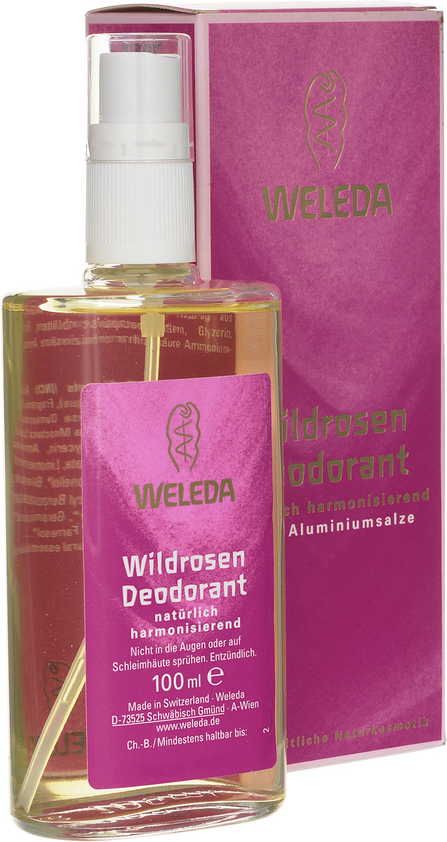 Weleda Розовый дезодорант, 100 мл8808 Weleda Розовый дезодорант, 100 мл8808Нежный цветочный аромат создан на основе чистейших эфирных масел. Ноты иланг-иланга и дамасской розы воплощают образ женственности и гармонизируют гамму ощущений. Комплекс экстрактов и эфирных масел создает приятное ощущение свежести. Благодаря особой растительной формуле 100% натуральный дезодорант предотвращает размножение бактерий и появление неприятного запаха, не закупоривая поры. Обеспечивает бережный уход и защиту, поддерживая естественные регулирующие функции кожи. Не оставляет следов на одежде. Не содержит солей алюминия, парабенов и фталатов, синтетических ароматизаторов, красителей, консервантов и компонентов животного происхождения. Неаэрозольный спрей в стеклянном флаконе. Способ применения: распылять дезодорант на расстоянии 10-15 см на сухую и чистую кожу подмышечных впадин. При необходимости в течение дня можно наносить повторно.
