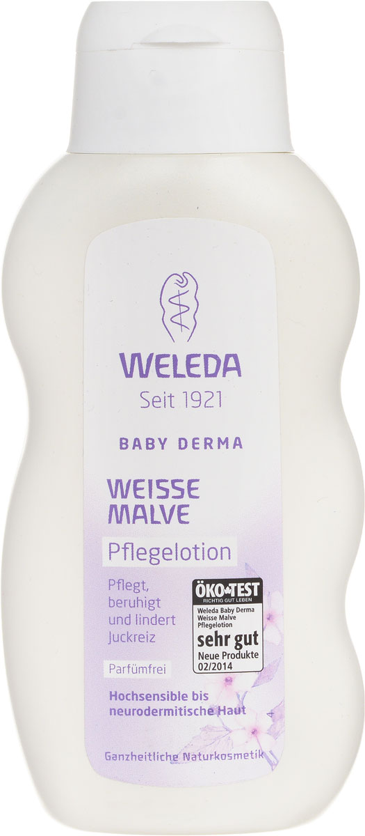 Weleda Молочко для тела Baby Derma, для гиперчувствительной кожи, с алтеем, 200 мл9682 Weleda Молочко для тела Baby Derma, для гиперчувствительной кожи, с алтеем, 200 мл9682Насыщенное молочко с тщательно подобранными безопасными натуральными ингредиентами освежает, увлажняет, охлаждает и успокаивает, а также снимает раздражения. Подходит для ухода за сухой реактивной кожей детей и взрослых, а также при атопическом дерматите. Алтей лекарственный смягчает и обволакивает кожу защитным слоем, ценный экстракт фиалки успокаивает, а органические кокосовое и кунжутное масла интенсивно питают. Основные ингредиенты и их свойства: Экстракт фиалки успокаивает и увлажняет кожу. Кунжутное масло бережно ухаживает за кожей благодаря содержанию полиненасыщенных жирных кислот и ценного витамина Е. Масло бораго благодаря омега-6-ненасыщенным кислотам (гамма-линоленовая жирная кислота) восстанавливает защитный барьер кожи. Содержит Растительные жиры и масла, фитостеролы и витамин Е. Пчелиный воск защищает кожу, не влияя на ее естественные функции. Масло какао содержит ценные насыщенные жирные кислоты и...