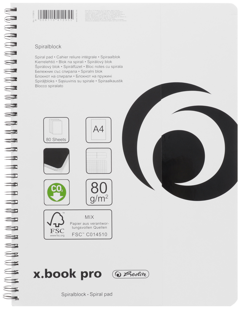 Herlitz Блокнот x.book pro 80 листов в клетку формат А4 цвет белый11155819 Herlitz Блокнот x.book pro 80 листов в клетку формат А4 цвет белый11155819Высококачественные материалы, современная форма и сдержанный дизайн в черно-белых тонах превращают блокнот Herlitz x.book pro в изделие премиум-класса среди канцелярских принадлежностей. Благодаря улучшенной поверхности блокноты серии x.book pro будут привлекать к себе всеобщее внимание на каждом совещании. Блокнот содержит 80 листов формата А4 в клетку с дополнительными графами в верхней части каждой страницы. Обложка выполнена из качественного ламинированного картона. Внутренний блок из двойной спирали изготовлен из металла и гарантирует надежное крепление листов. Блокнот для записей Herlitz x.book pro станет достойным аксессуаром среди ваших канцелярских принадлежностей. Это отличный подарок как коллеге или деловому партнеру, так и близким людям.