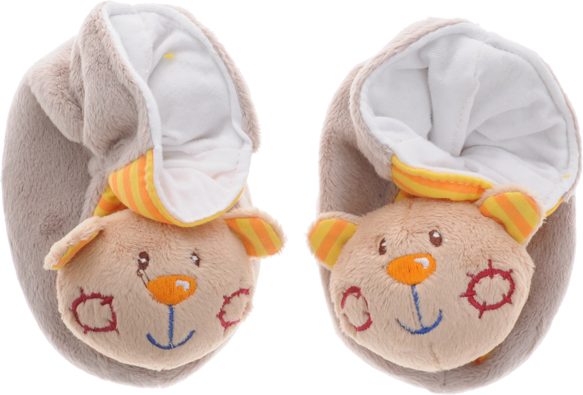 Жирафики Игрушка-погремушка Тапочки Мишки цвет серо-коричневый93658 Жирафики Игрушка-погремушка Тапочки Мишки цвет серо-коричневый93658Забавные тапочки Жирафики Мишки не только согреют маленькие ножки, но и надолго займут малыша. Одеть и снять тапочки очень непросто! Но это прекрасное упражнение для развития координации движений. Ребенок будет с удовольствием рассматривать свою первую и очень забавную игрушку. Носы тапочек выполнены в виде мордочек забавных мишек, внутри которых находятся сферы, гремящие при тряске. Игрушка направлена на развитие мыслительной деятельности, цветовосприятия, тактильных ощущений и мелкой моторики рук ребенка, а элемент погремушки способствует развитию слуха.