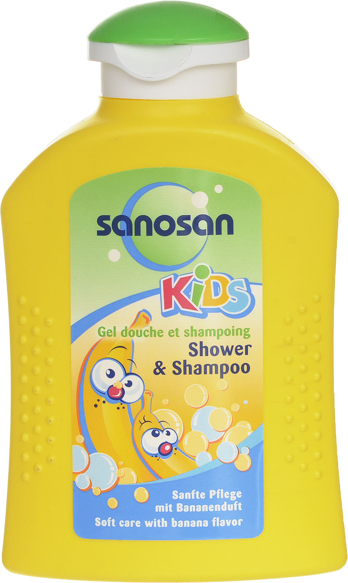 Гель-шампунь Sanosan kids с ароматом банана, 200 мл089455 Гель-шампунь Sanosan kids с ароматом банана, 200 мл089455Благодаря особенно мягкому составу гель-шампунь Sanosan kids с ароматом банана очень бережно очищает и ухаживает за нежной кожей малыша, мягкие детские волосы не путаются и легко расчесываются, приобретая шелковистый блеск. Применение: небольшое количество средства нанесите и равномерно распределите на теле и волосах, вспеньте и ополосните теплой водой. Протестировано дерматологами. Характеристики: Объем: 200 мл. Серия Sanosan kids специально разработана для для купания и мытья волос. Яркие цвета флакончиков и свежие запахи фруктов и ягод понравятся малышам, помогут отвлечь их и превратить купание в приятную игру. Все продукты серии отличаются особой мягкостью составов и не раздражают глаза, поэтому рекомендованы для ежедневного применения. Товар сертифицирован.