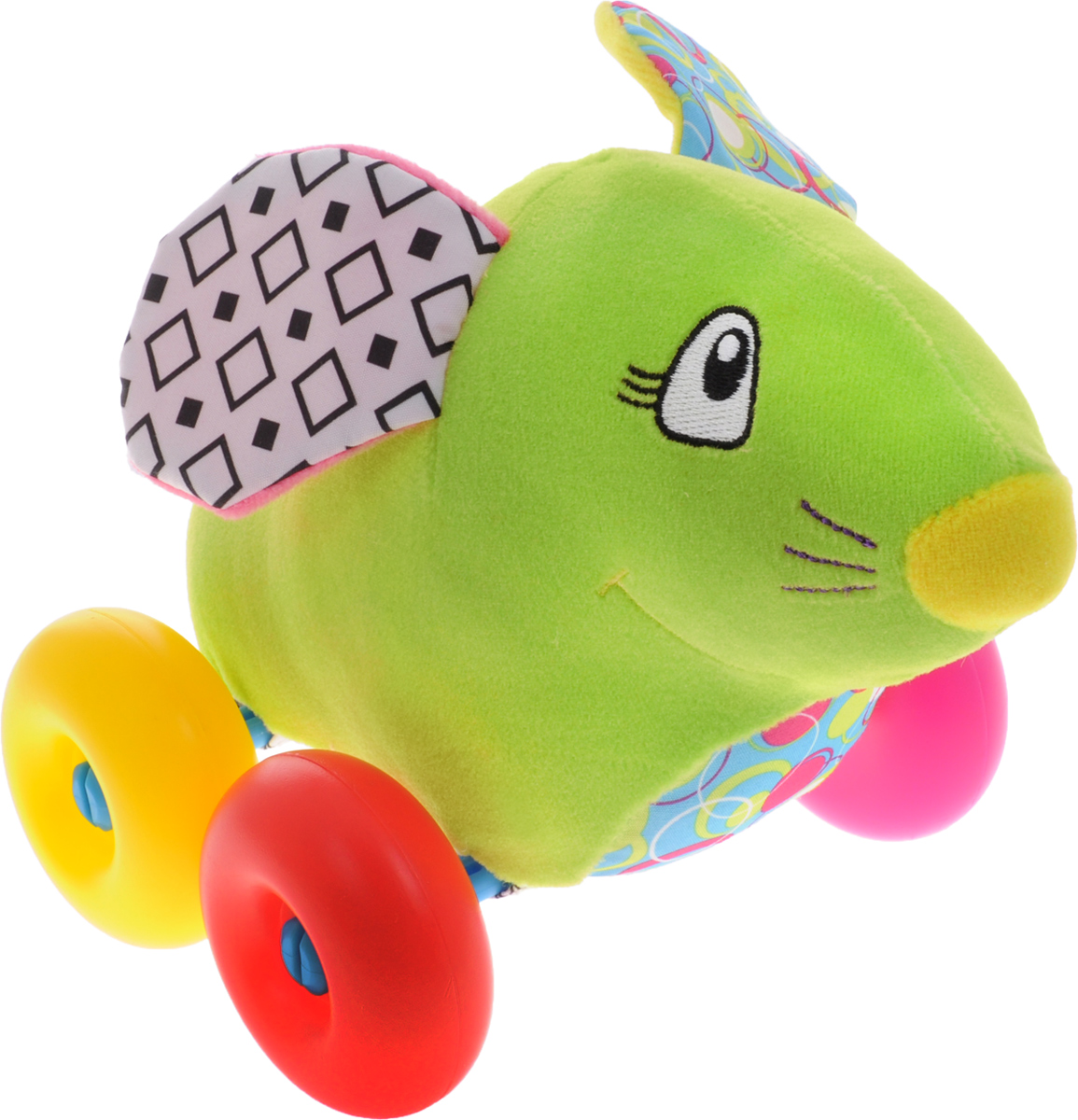 Жирафики Игрушка-каталка Мышка93876 Жирафики Игрушка-каталка Мышка93876Симпатичная игрушка-каталка Жирафики Мышка из яркого и мягкого материала обязательно понравится малышу. Игрушка на больших пластмассовых колесиках, поэтому ее легко катать даже самым маленьким детям. В ушах у мышки спрятаны шуршалки, играя с которыми ребенок развивает тактильные ощущения и мелкую моторику рук. Игрушка-каталка развивает пространственное мышление, цветовое восприятие, ловкость и координацию движений.