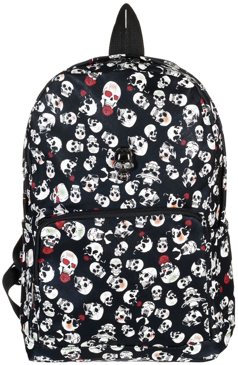 Рюкзак Kawaii Factory Skulls, цвет: черный. KW102-000004KW102-000004 Рюкзак Kawaii Factory Skulls, цвет: черный. KW102-000004KW102-000004Стильный и дерзкий рюкзак с черепами Skulls от Kawaii Factory подарит вам возможность производить неизгладимое впечатление на окружающих! Время эффектных аксессуаров с оригинальными принтами пришло! Необычный городской рюкзак станет верным спутником в путешествии по городским будням. Изделие оснащено широкими регулируемыми лямками. В нем есть все, что нужно - одно основное отделение, закрывающееся на застежку-молнию, один внутренний накладной карман, а также карман на молнии на передней части рюкзака. По бокам имеются небольшие кармашки для различных мелочей. Благодаря отличной эргономичности прогулочный рюкзак будет практически невесомым на вашей спине. Простой, но в то же время стильный - он выглядит очень эффектно и даже экстраординарно и определенно выделит своего обладателя из толпы.