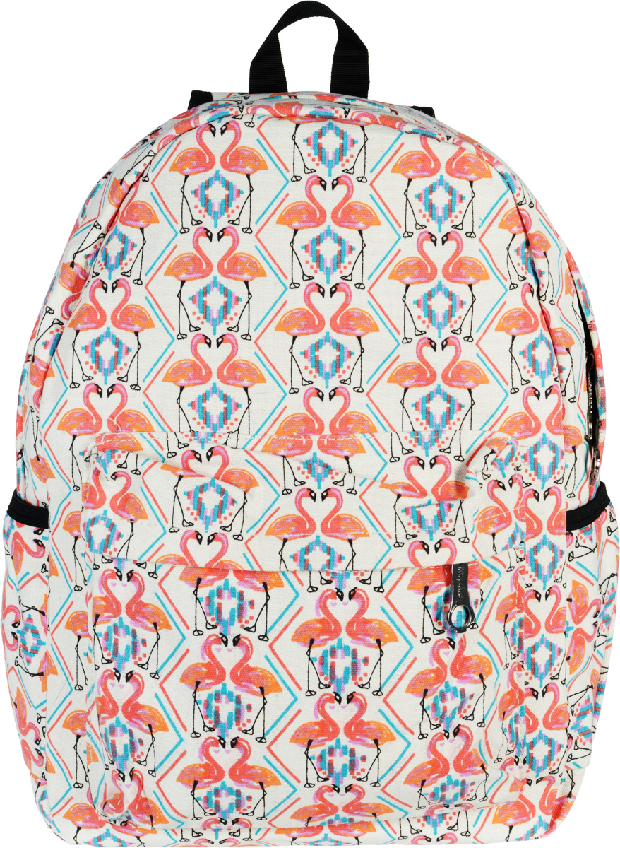 Рюкзак Kawaii Factory Flamingo, цвет: белый, розовый. KW102-000174KW102-000174 Рюкзак Kawaii Factory Flamingo, цвет: белый, розовый. KW102-000174KW102-000174Лето - пора, когда возникает острое желание окружать себя яркими и выделяющимися вещами. Хлопковый рюкзак Flamingo от Kawaii Factory как раз относится к разряду таких аксессуаров. Городской рюкзак с изображением розовых фламинго обладает невероятной вместительностью и привлекательным дизайном. В нем достаточно места, чтобы разместить книги, гаджеты, запас одежды и все самое нужное. Прочные надежные лямки помогут перенести даже самый тяжелый груз. Внутри - одно основное отделение, закрывающееся на застежку-молнию, один внутренний накладной карман, а также карман на молнии на передней части рюкзака. По бокам имеются небольшие открытые кармашки для различных мелочей. Разукрасьте городские серые будни, смело приковывая взгляды окружающих!