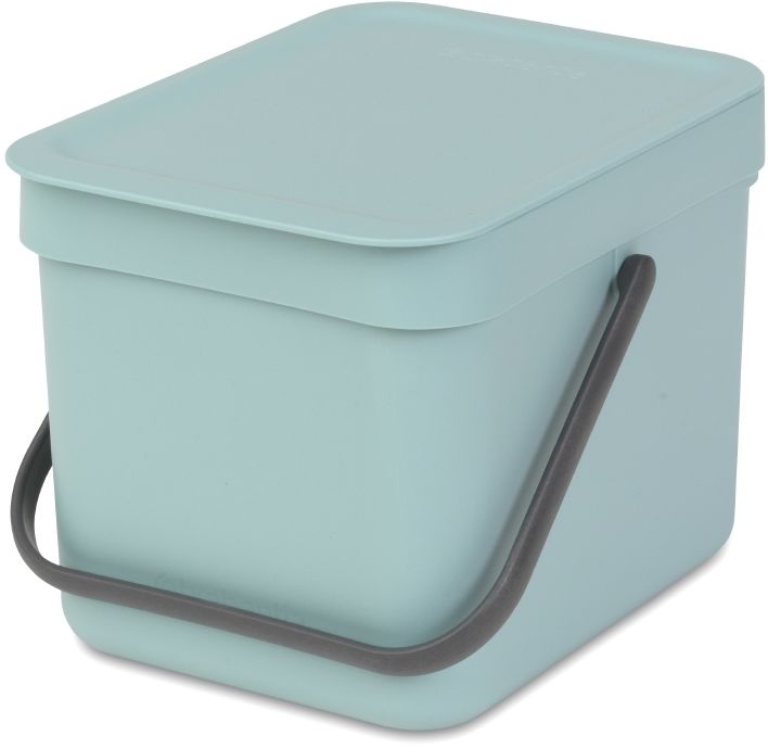 Ведро для мусора Brabantia Sort & Go, цвет: мятный, 6 л109645 Ведро для мусора Brabantia Sort & Go, цвет: мятный, 6 л109645Ведро вместимостью 6 литров с фиксируемой в открытом положении крышкой превосходно подходит для сбора органических отходов непосредственно на кухонном столе.. Идеальное решение для сбора компостируемых отходов непосредственно на кухонном столе; Может использоваться на кухонном столе или крепиться к стене – в комплект входит настенный держатель; Имеются идеально подходящие по размеру биоразлагаемые мешки для компостируемых отходов (размер S) – удобно устанавливаются в ведро; Гарантия 10 лет.