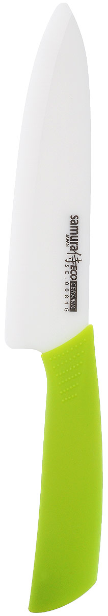 Нож керамический Samura Eco Ceramic, цвет: салатовый, белый, длина лезвия 17,5 смSC-0084G Нож керамический Samura Eco Ceramic, цвет: салатовый, белый, длина лезвия 17,5 смSC-0084GНож Samura Eco Ceramik отлично подходит для повседневного использования. Лезвие изготовлено из циркониевой керамики. Благодаря сверхвысокой твердости ножи из диоксида циркония режут без заточки годами. Керамическое лезвие бережно относится к нарезаемым продуктам, овощи и фрукты не вянут, не темнеют, продукты не изменяют вкус и запах и дольше сохраняют свежесть. Нож не оставляет послевкусия, потому что не вступает в химическую реакцию ни с какими продуктами. Изделие не впитывают запах продуктов (в частности рыбы). Эргономичная ручка выполнена из ABS-пластика с покрытием из термостойкого каучука, она не скользит в руках и делает резку удобной и безопасной. Нож Samura Eco Ceramik понравится как любителям, так и профессионалам. Общая длина ножа: 29,5 см. Длина лезвия: 17,5 см.