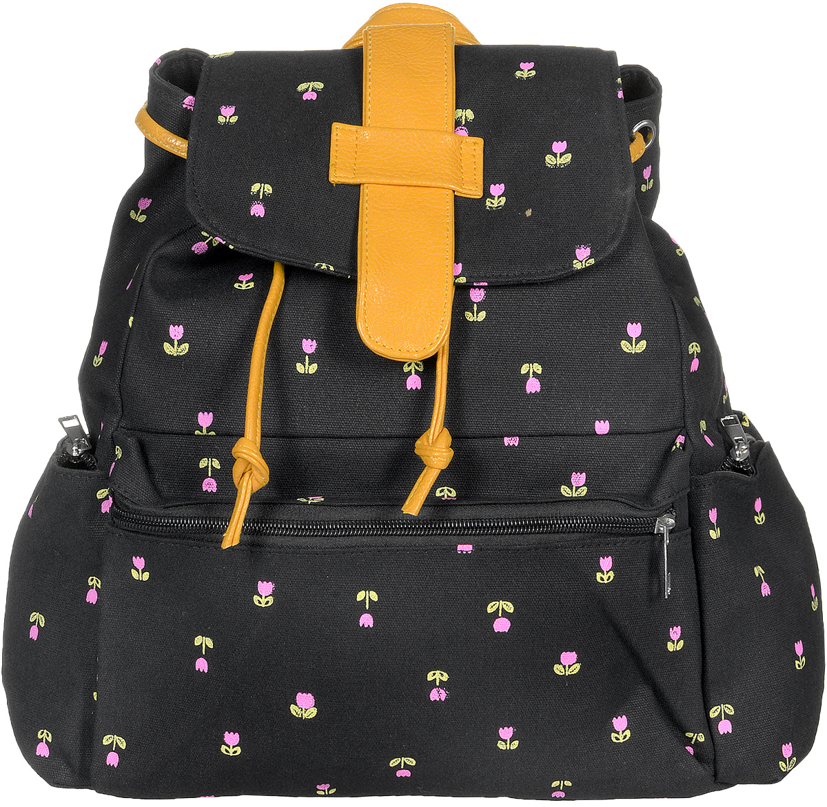 Рюкзак женский Kawaii Factory The Tulips, цвет: черный. KW102-000094KW102-000094 Рюкзак женский Kawaii Factory The Tulips, цвет: черный. KW102-000094KW102-000094Небольшой рюкзак The Tulips от Kawaii Factory - это отличное приобретение, ведь он совмещает в себе практичность, вместимость и оригинальность и идеально подходит как для учебы, так и для прогулок. Данный рюкзак имеет основное отделение на шнурках, сверху закрывается клапаном на магнитный замок. Внутри имеется карман на молнии для мелочей. На внешней стороне - три накладных кармана на молниях, которые пригодятся для хранения разных мелочей, на тыльной стороне - внутренний карман на молнии. Особенностью данной модели является оригинальный и яркий дизайн. Данная модель выполнена из качественного хлопка и эко-кожи. Приятным дополнением являются регулируемые лямки и удобная ручка-переноска. Рюкзак будет вам верным другом и помощником как на учебе, так и на прогулке, а также подчеркнет вашу оригинальность и поднимет настроение вам и окружающим.