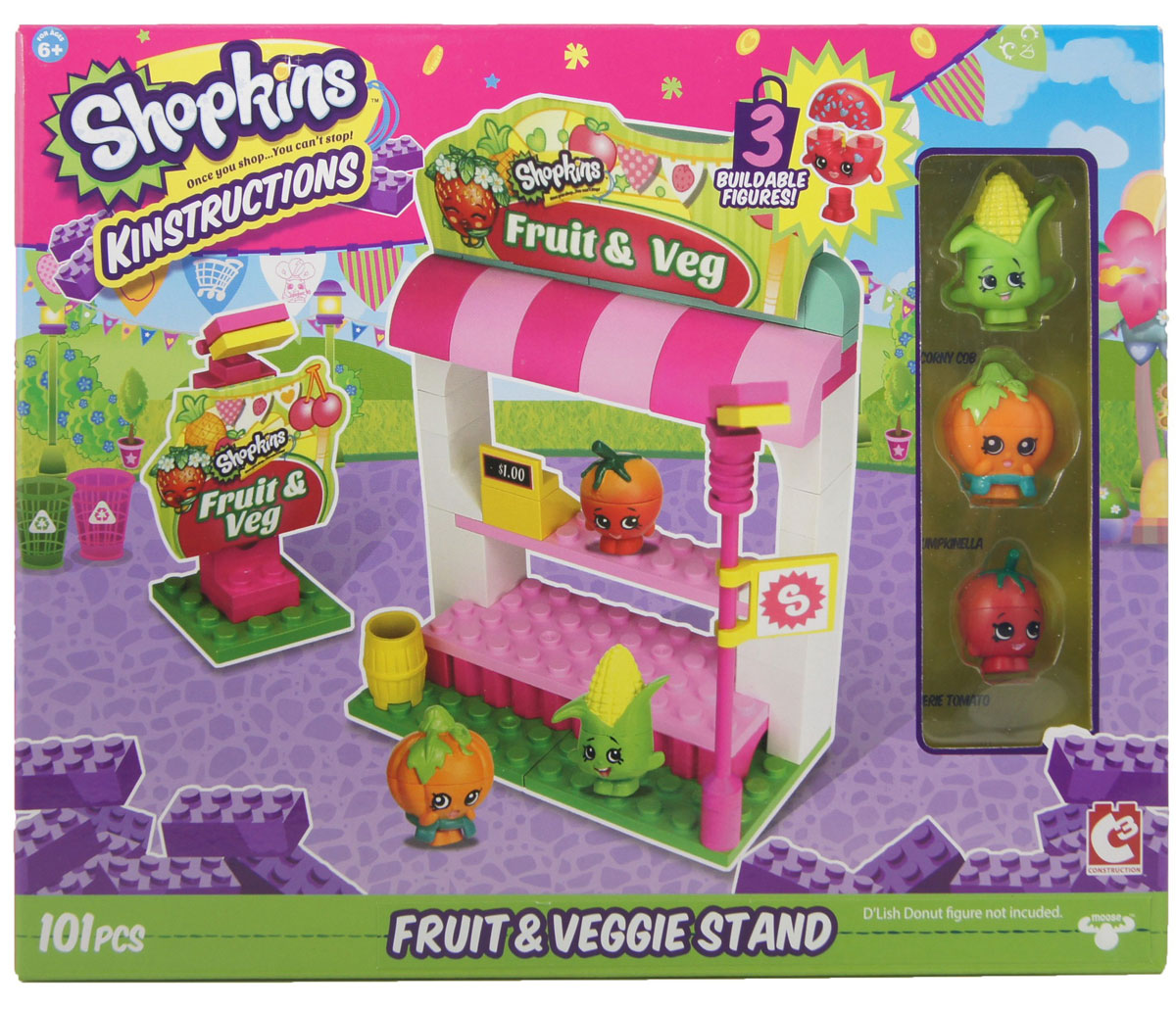 Shopkins Конструктор Овощная лавка37327ast37326 Shopkins Конструктор Овощная лавка37327ast37326С помощью конструктора Shopkins Овощная лавка вы сможете собрать свой супермаркет Шопвиля с любимыми героями. Шопкинсы - это малыши-овощи и фрукты, которые любят ходить за покупками. Набор включает в себя 101 разноцветный пластиковый элемент. Конструктор - это один из самых увлекательных и веселых способов времяпрепровождения. Ребенок сможет часами играть с конструктором, придумывая различные ситуации и истории. Уникальность набора в том, что он, как и все остальные игрушки Shopkins превосходно сочетаются с элементами конструкторов от множества популярных брендов, среди которых и LEGO.