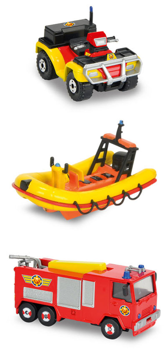 Dickie Toys Набор пожарной техники 3 шт3099629 Dickie Toys Набор пожарной техники 3 шт3099629Набор пожарной техники Dickie Toys выполнен по мотивам мультфильма Пожарный Сэм. В набор входят: катер, пожарная машина, квадроцикл. Игрушки выполнены из металла с пластиковыми элементами. Колеса машинок свободно вращаются. Высокая детализация, несомненно, понравится всем поклонникам мультфильма. С таким набором малыш сможет устраивать тушение пожаров, воспроизводя сцены из мультфильма или придумывая новые истории.