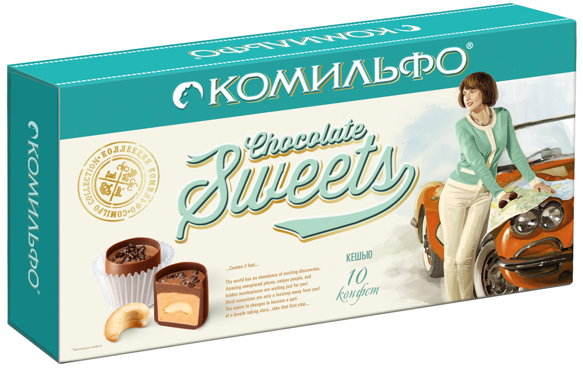 Комильфо шоколадные конфеты кешью, 116 г12287034 Комильфо шоколадные конфеты кешью, 116 г12287034Изумительные, слегка обжаренные орехи кешью в нежном креме дополнены начинкой из тертого фундука и покрыты кусочками шоколада. Каждая конфета Комильфо - это неповторимое сочетание нежной текстуры, нескольких восхитительных начинок в обрамлении превосходного шоколада и акцента в виде изысканного украшения. Уникальные конфеты словно выполнены вручную и упакованы в премиальную, женственную, подарочную коробку. Отличный повод поделиться с близкими и побаловать себя. Уважаемые клиенты! Обращаем ваше внимание, что полный перечень состава продукта представлен на дополнительном изображении.