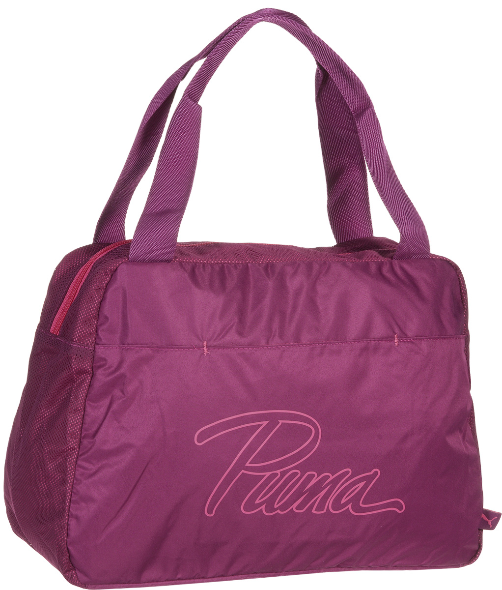 Сумка женская Puma Core Grip Bag, цвет: фуксия. 0737960507379605 Сумка женская Puma Core Grip Bag, цвет: фуксия. 0737960507379605Сумка PUMA Core Grip Bag - удобная сумка для небольших путешествий, прогулок или работы. В ее вместительном основном отделении вы сможете хранить все нужные вам вещи, а в специальный внутренний карман для мелочей положить ключи и мобильный телефон, чтобы не искать их среди прочих вещей. Главное отделение на молнии открывается с двух сторон. Изделие оснащено накладным карманом спереди, карманом на молнии и накладным карманом внутри главного отделения, а также функциональной подкладкой из полиэстера с изнанкой из полиуретана. Строгий и стильный дизайн этой сумки дополнен логотипом Puma. Удобные ручки из ткани обладают высокой прочностью, а дно сумки держит форму. Основанный в 1948 году бренд Puma стал выбором многих героев мирового спорта. Дизайн Puma сосредоточен на стиле и функциональности моделей, поэтому коллекции брендовой одежды и обуви сочетают современный стиль с инновационными спортивными технологиями.