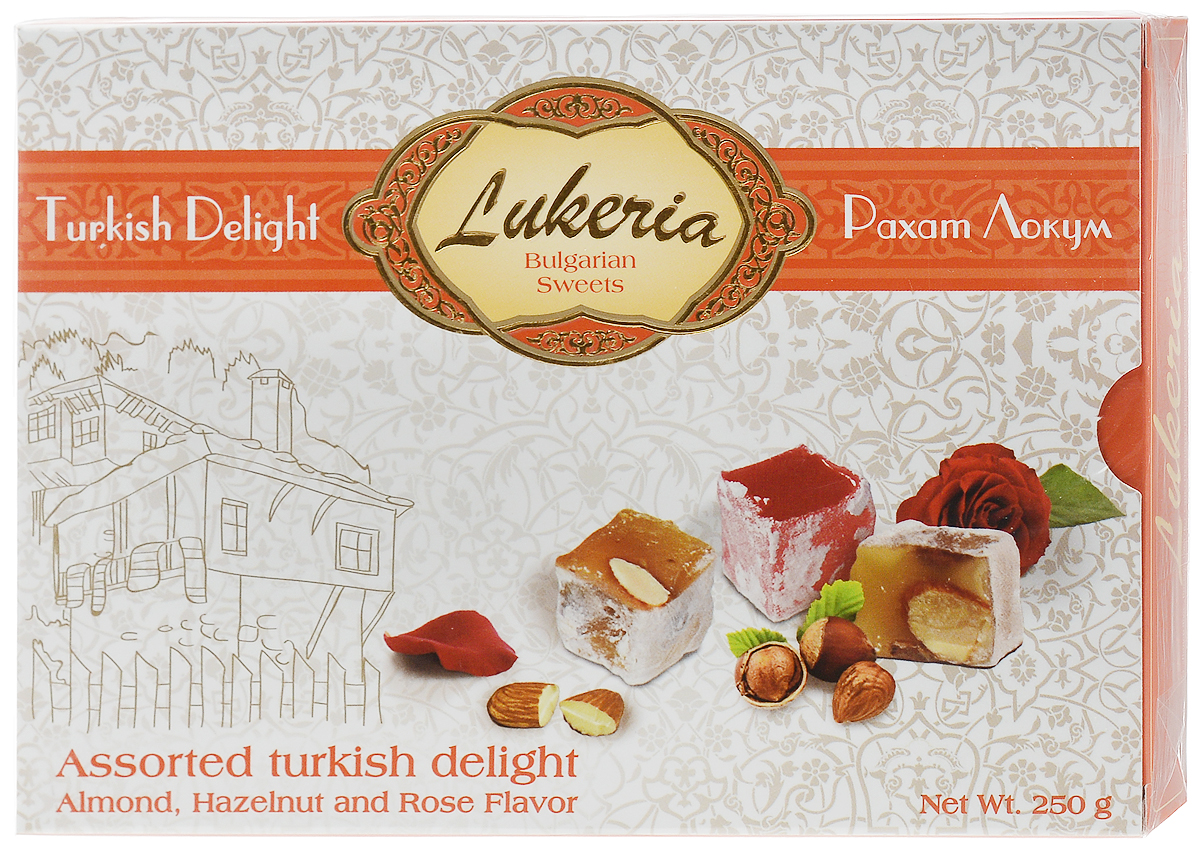 Lukeria Рахат-лукум с орехами (миндаль, фундук) и ароматом розы, 250 гВ18003 Lukeria Рахат-лукум с орехами (миндаль, фундук) и ароматом розы, 250 гВ18003История восточных сладостей насчитывает многие тысячелетия. Благодаря гурманам Ближнего и Среднего Востока во всем мире стали известны халва, нуга, пахлава и конечно, знаменитый рахат-лукум – уже сами эти названия содержат привкус восточных сказок. Отличало их также то, что восточные сладости можно было хранить в теплом климате, и они не теряли своей свежести и не портились. Экзотические лакомства далекого Востока в течение долгого времени были неизвестны европейцам. В Европе они появились примерно в XVII – XVIII веках, их подавали в самых богатых домах как изысканные деликатесы. Вскоре восточные сладости стали признаком тонкого вкуса.