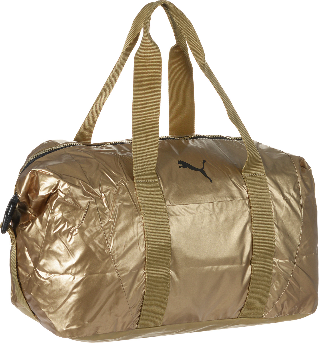 Сумка спортивная женская Puma Fit AT Workout Bag, цвет: золотой. 0741370207413702 Сумка спортивная женская Puma Fit AT Workout Bag, цвет: золотой. 0741370207413702Вместительная сумка Fit AT Workout Bag от Puma - удобный аксессуар для занятий спортом. Модель выполнена из непромокаемого нейлона, декорирована логотипом Puma Cat и цветными язычками застежек-молний с названием бренда. Сумка имеет главное отделение на молнии с двумя бегунками, накладной карман спереди, конструкцию с пластиковой пряжкой сбоку для изменения размера и формы сумки, карман на молнии и карман на липучке внутри и мягкие ручки для переноски из основного материала изделия. Функциональная подкладка из полиэстера некоторых отделений, водоотталкивающее покрытие нижней части обеспечивают максимум удобства. Сумка очень эргономична, поэтому вы сможете разместить все необходимое для тренировки. Основанный в 1948 году бренд Puma стал выбором многих героев мирового спорта. Дизайн Puma сосредоточен на стиле и функциональности моделей, поэтому коллекции брендовой одежды и обуви сочетают современный стиль с инновационными спортивными технологиями.