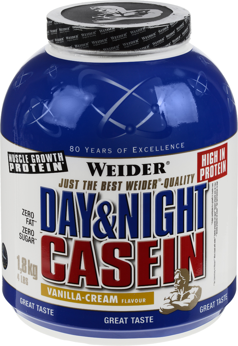 Казеин Weider Day & Night Casein, ваниль-крем, 1,8 кг31271 Казеин Weider Day & Night Casein, ваниль-крем, 1,8 кг31271Казеин Weider Day & Night Casein - порошок для приготовления высокобелкового напитка с казеинатом кальция, как единственным источником протеина. Казеин усваивается медленно, поддерживая постоянное поступление аминокислот в кровь. Мышцы могут быть обеспечены аминокислотами на 7 часов. Weider Day & Night Casein производится с использованием передовых методов производства и предлагает высокое качество для успешных тренировок. Идеально подходит для последнего приема пищи перед сном или в качестве промежуточного между приемами пищи коктейля. Он также идеально подходит для защиты мышц во время жестких тренировок, чтобы сжигать жир. Идеальная альтернатива творогу, потому что он не содержит жир и углеводы. Рекомендации по применению: Пейте от 1 до 3 коктейлей в день. Употребляйте между приемами пищи и перед сном. Рекомендации по приготовлению: Размешать 25 г порошка (1 мерная ложка) в 300 мл маложирного молока (1,5% жирности) или воды. ...