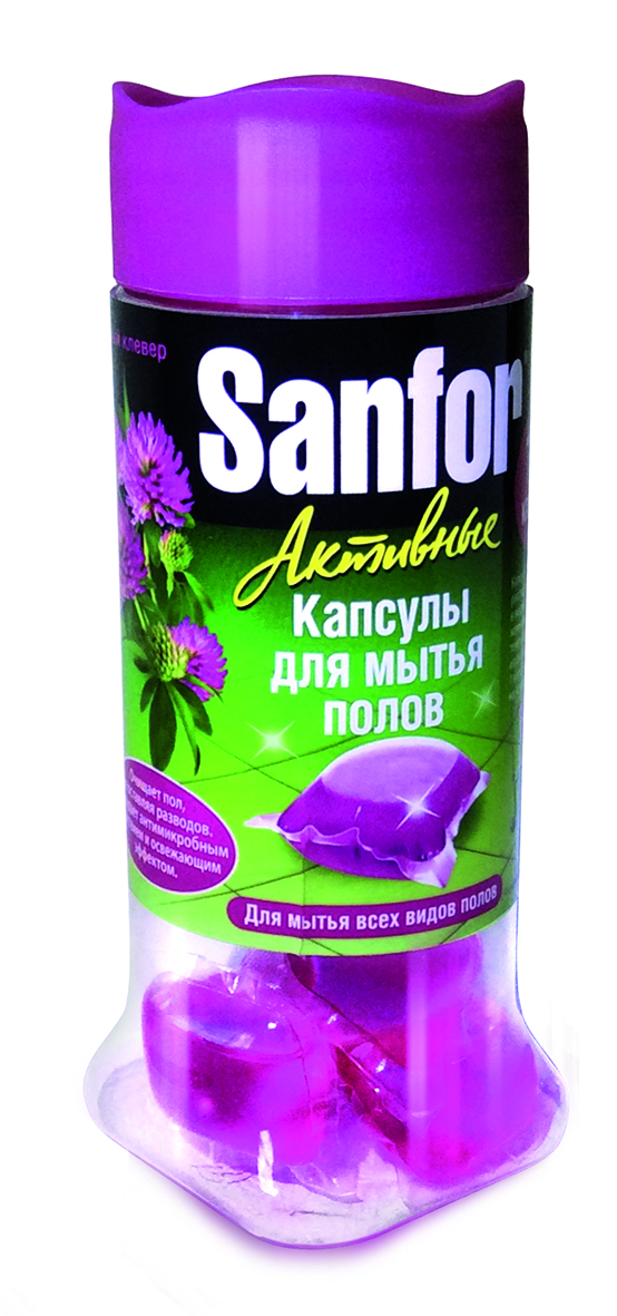 Средство для мытья полов Sanfor, активные капсулы, сочный клевер, 10 шт4602984010530 Средство для мытья полов Sanfor, активные капсулы, сочный клевер, 10 шт4602984010530Активные капсулы для мытья всех видов полов. Средство предназначено для мытья любых полов и поверхностей: линолеум, паркет, дерево, керамическая плитка, мрамор, пробковое покрытие, пластик, окрашенные поверхности.