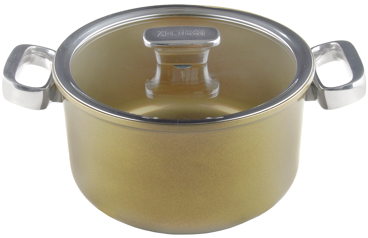 Кастрюля 5,6 л (24см) Capri ZANUSSIZCA41231DF Кастрюля 5,6 л (24см) Capri ZANUSSIZCA41231DFКастрюля подходит для всех типов плит, включая индукционные. Изготовлена из алюминия с внешним покрытием цвета золотистое шампанское. Многослойное дно. Внутреннее 2-х керамическое покрытие Greblon® не содержит вредные кислоты PTFE и PFOA. Ручки выполнены из нержавеющей стали, крышка с вентиляционным отверстием, изготовлена из термостойкого качественного стекла, что позволяет просматривать процесс приготовления пищи без потери тепла. Кастрюля подходит для приготовления блюд в духовке. Можно мыть в посудомоечной машине. Высота борта: 13 см.