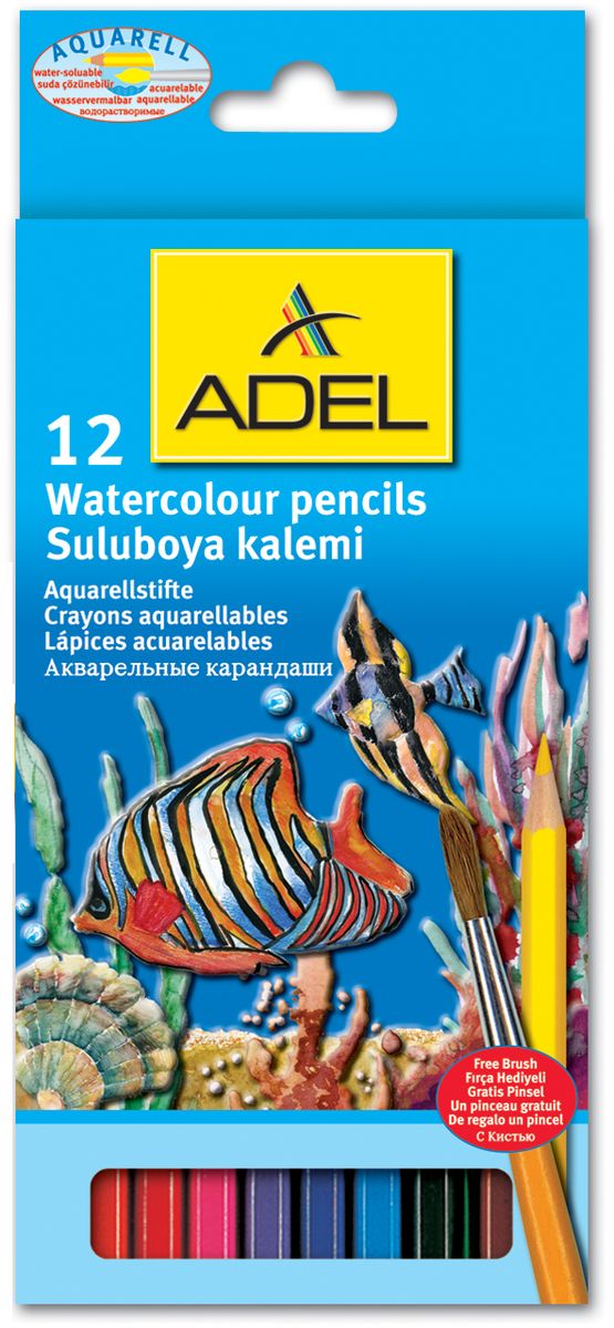 Adel Набор цветных карандашей Aquacolor с кисточкой 12 цветов216-2610-000 Adel Набор цветных карандашей Aquacolor с кисточкой 12 цветов216-2610-000Набор цветных карандашей Adel Aquacolor обязательно понравятся вашему юному художнику. Набор включает в себя 12 карандашей с шестигранным корпусом. Рисунок, сделанный этими карандашами растворяется водой, создавая впечатление сложной акварельной техники. Такой набор карандашей откроет юным художникам новые горизонты для творчества, поможет отлично развить мелкую моторику рук, цветовое восприятие, фантазию и воображение. Для детей от 5 лет.