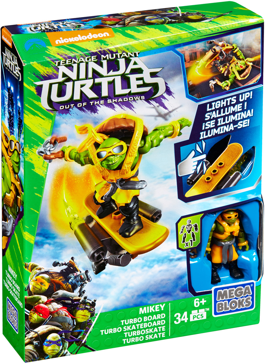 Mega Bloks Черепашки Ниндзя Конструктор Майки с турбобордомDPF74_DPF76 Mega Bloks Черепашки Ниндзя Конструктор Майки с турбобордомDPF74_DPF76Скорее взлетайте вместе с турбобордом Микеланджело из фильма Черепашки-Ниндзя II! Взмывайте вверх и пикируйте на врагов с неба вместе с Майки! Постройте турбоборд и запустите шоковый сенсор, чтобы зажечь пламя, обжигающее небеса! В набор входит 34 пластиковых элемента конструктора. Огоньки турбоборда загораются. Используйте с другими наборами Mega Bloks, посвященными Черепашкам-Ниндзя. Рекомендуется докупить батарейку типа CR1220/5012LC (товар комплектуется демонстрационной).