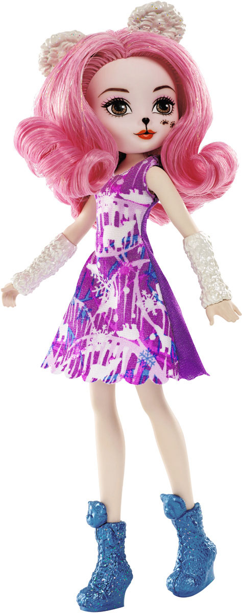 Ever After High Кукла Снежная фея ВероникабDNR63_DNR65 Ever After High Кукла Снежная фея ВероникабDNR63_DNR65Кукла Ever After High Снежная фея Вероникаб станет отличным подарком для любой девочки. У куклы черный носик и оранжевые губки, на левой щечке - узор. Волосы розового цвета завитые в кудри. На руках у Вероникаб мех, похожий больше на меховые гетры. Фея оделась в фиолетовое платье с синебелым снежным узором, на котором видны белые медведи. На ножках - синие сапожки. Образ дополняют ушки и необычный макияж. Игрушка изготовлена из безопасных нетоксичных материалов и полностью соответствует всем требованиям безопасности.