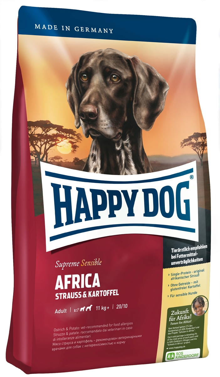 Корм сухой Happy Dog Тоскана для собак средних и крупных пород, со страусом и картофелем, 1 кг03546 Корм сухой Happy Dog Тоскана для собак средних и крупных пород, со страусом и картофелем, 1 кг03546Happy Dog Тоскана - полнорационный корм для всех взрослых собак весом от 11 кг с нормальной потребностью в энергии. Необыкновенно вкусный полнорационный корм идеален для всех требовательных лакомок, которые предпочитают нестандартный корм или очень разборчивы в еде. Он отлично подходит также для собак средних и крупных пород с чувствительным пищеварением, так как учитывает их особые потребности. Мясо страуса является источником очень редкого белка и идеально подходит для собак, страдающих пищевой непереносимостью. Картофель не содержит глютена и рекомендован для собак, не переносящих злаки. Эксклюзивную рецептуру дополняют ценные Омега-3 и Омега-6 жирные кислоты, которые гарантируют собаке здоровую кожу и блестящую шерсть. Состав: картофельные хлопья (48%), мясо страуса (18%), картофель, масло из семян подсолнечника, свекольная пульпа, гидролизат печени, яблочная пульпа (0,8%), рапсовое масло, морская соль, дрожжи (экстрагированные). ...