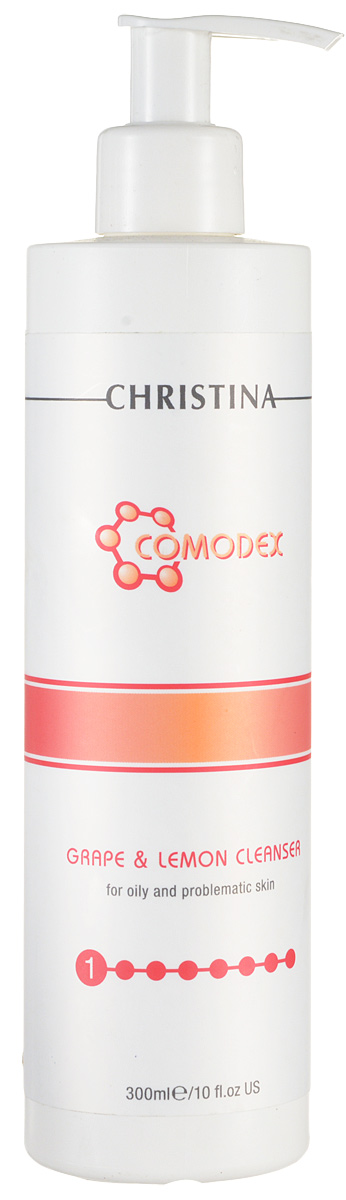 Christina Очищающий гель Comodex 1 Grape and Lemon Cleanser 300 млCOM 1 36 Christina Очищающий гель Comodex 1 Grape and Lemon Cleanser 300 млCOM 1 36Очищающий гель Christina Comodex 1 Grape & Lemon Cleanser представляет собой уникальное мыло-гель, разработанное специалистами израильской компании Christina для эффективного очищения вашей кожи. Входящий в состав геля от компании Кристина комплекс активных компонентов природного происхождения способствует мягкому и в то же время глубокому очищению нежной и чувствительной кожи лица, а также обладает превосходными противовоспалительными и отбеливающими свойствами. Регулярное использование геля от Christina подарит Вашей коже восхитительное ощущение свежести, чистоты и комфорта! Активные ингридиенты: Экстракт мыльнянки лекарственной, экстракт винограда, экстракт зеленого чая, экстракт мыльного дерева, экстракт арники, экстракт шалфея, лимонный сок, гликолевая кислота, аскорбиновая кислота, аллантоин. Объем: 300 мл