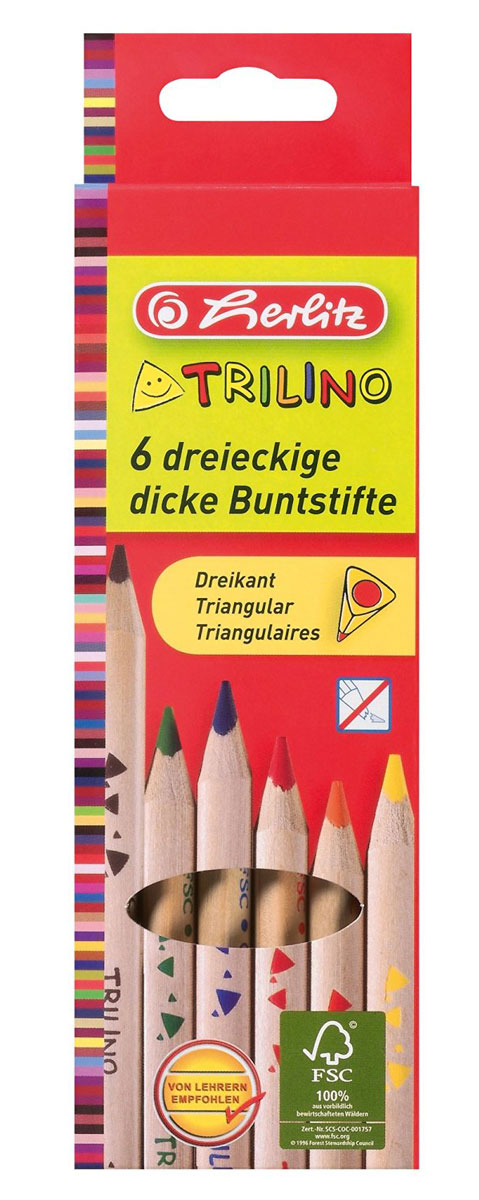Herlitz Набор цветных карандашей Trilino 6 шт10103935 Herlitz Набор цветных карандашей Trilino 6 шт10103935Набор цветных карандашей Herlitz Trilino поможет создать чудные картины вашему юному художнику. Мягкий грифель легко рисует на бумаге и не царапает ее, устойчив к механическим деформациям и легко затачивается. Нежный неокрашенный трехгранный корпус изготовлен из натуральной древесины и обеспечивает максимальный уровень комфорта. В набор входят 6 ярких цветных карандашей. С таким набором карандашей от Herlitz будет интересно рисовать не только вашему малышу, но и вам.