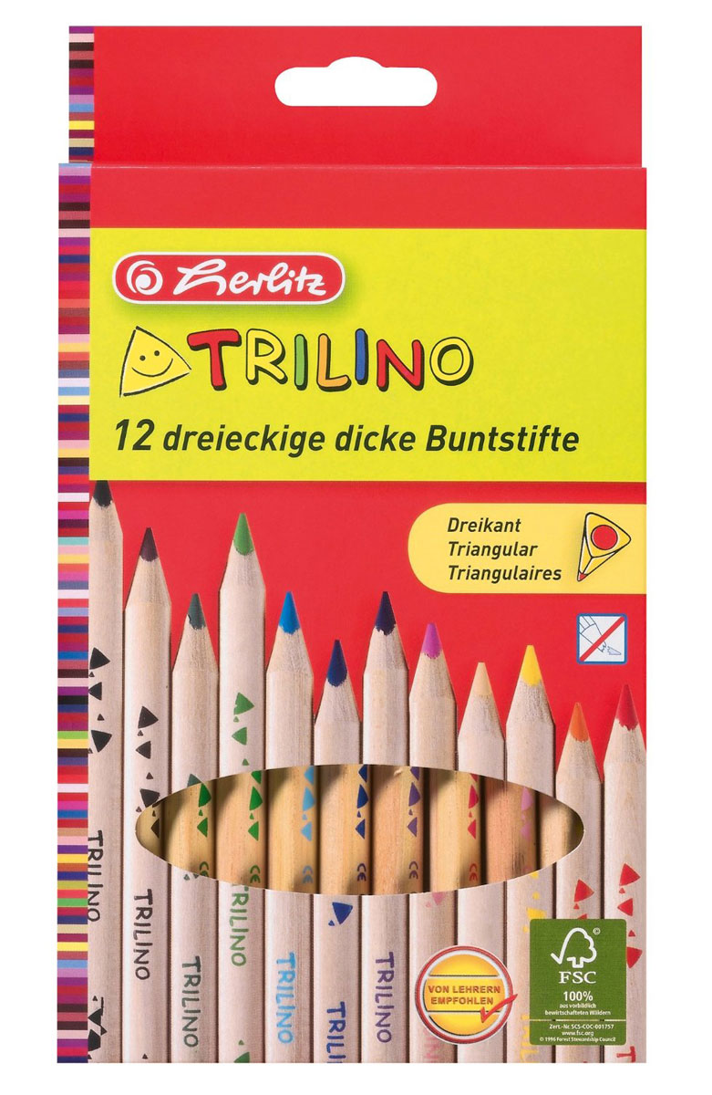 Herlitz Набор цветных карандашей Trilino 12 шт10412062 Herlitz Набор цветных карандашей Trilino 12 шт10412062Набор цветных карандашей Herlitz Trilino поможет создать чудные картины вашему юному художнику. Мягкий грифель легко рисует на бумаге и не царапает ее, устойчив к механическим деформациям и легко затачивается. Нежный неокрашенный трехгранный корпус изготовлен из натуральной древесины и обеспечивает максимальный уровень комфорта. В набор входят 12 карандашей ярких и насыщенных цветов. С таким набором карандашей от Herlitz будет интересно рисовать не только вашему малышу, но и вам.