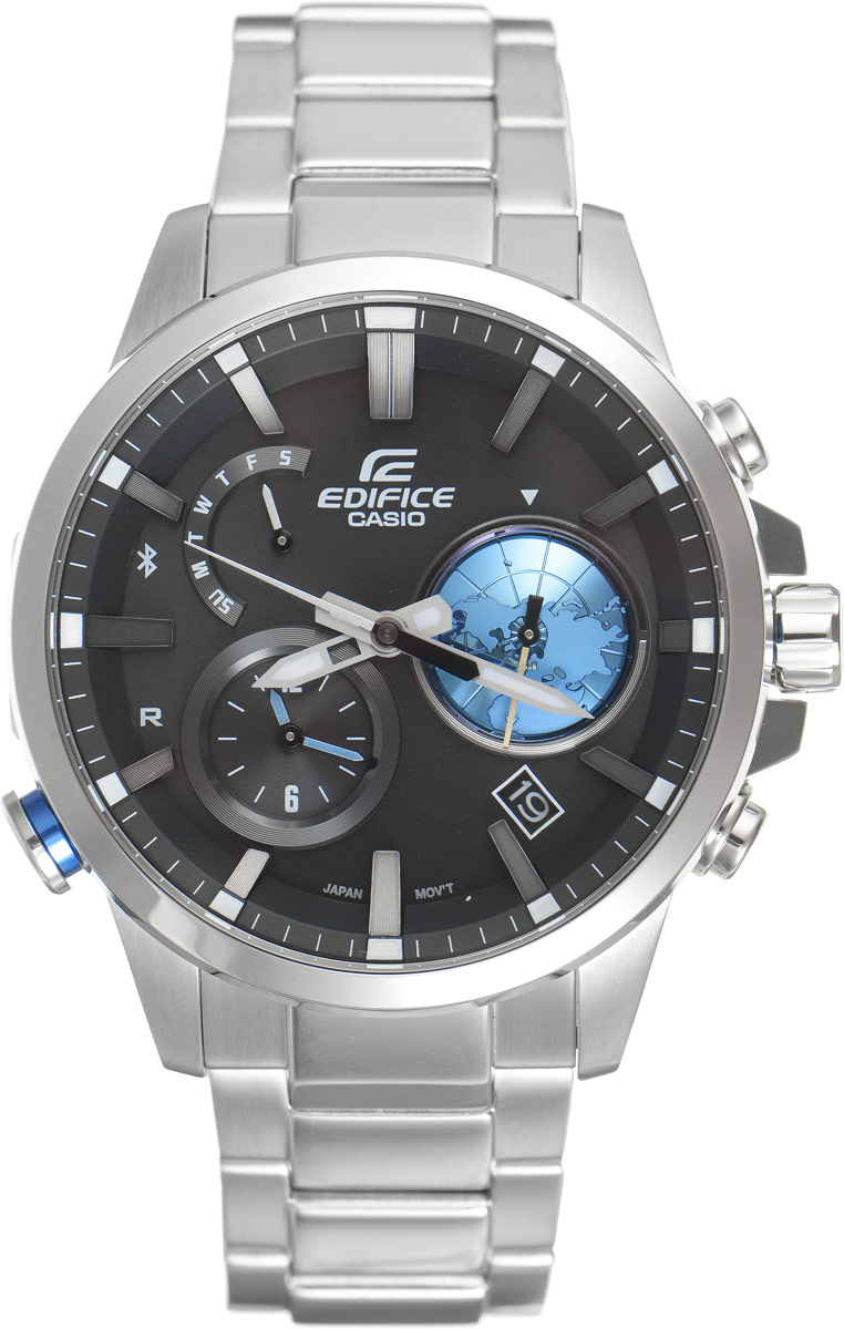 Часы наручные мужские Casio G-Shock, цвет: черный, стальной. EQB-600D-1A2EQB-600D-1A2 Часы наручные мужские Casio G-Shock, цвет: черный, стальной. EQB-600D-1A2EQB-600D-1A2Часы G-Shock от Casio с внушительным внешним видом предназначены для современных путешественников. Синхронизация со смартфонами по Bluetooth, одновременное отображение времени 2 часовых поясов, многофункциональный кварцевый механизм на солнечных батареях - с этими часами обладатели всех современных смартфонов смогут всегда оставаться на связи и легко найти свои гаджеты. Ударопрочная конструкция защищает механизм от ударов и вибрации. Корпус выполнен из нержавеющей стали 316L, имеет поверхность с матовой шлифовкой (сатинированием) и глянцевой полировкой, и оснащен минеральным стеклом, устойчивым к возникновению царапин. Ремешок имеет надежную раскладывающуюся застежку, расстегиваемую в одно касание. Часы оснащены многофункциональным кварцевым механизмом с аналоговой индикацией и возможностью обмена данными со смартфонами по беспроводному каналу связи Bluetooth 4.0 со сверхнизким потреблением энергии. При подключении к смартфону они корректируют текущее время, а также...