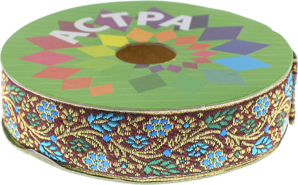 Тесьма декоративная Астра, цвет: бордовый, голубой (С17), ширина 2,5 см, длина 9 м. 77034347703434_С17 Тесьма декоративная Астра, цвет: бордовый, голубой (С17), ширина 2,5 см, длина 9 м. 77034347703434_С17Декоративная тесьма Астра выполнена из текстиля и оформлена оригинальным орнаментом. Такая тесьма идеально подойдет для оформления различных творческих работ таких, как скрапбукинг, аппликация, декор коробок и открыток и многое другое. Тесьма наивысшего качества и практична в использовании. Она станет незаменимым элементом в создании рукотворного шедевра. Ширина: 2,5 см. Длина: 9 м.
