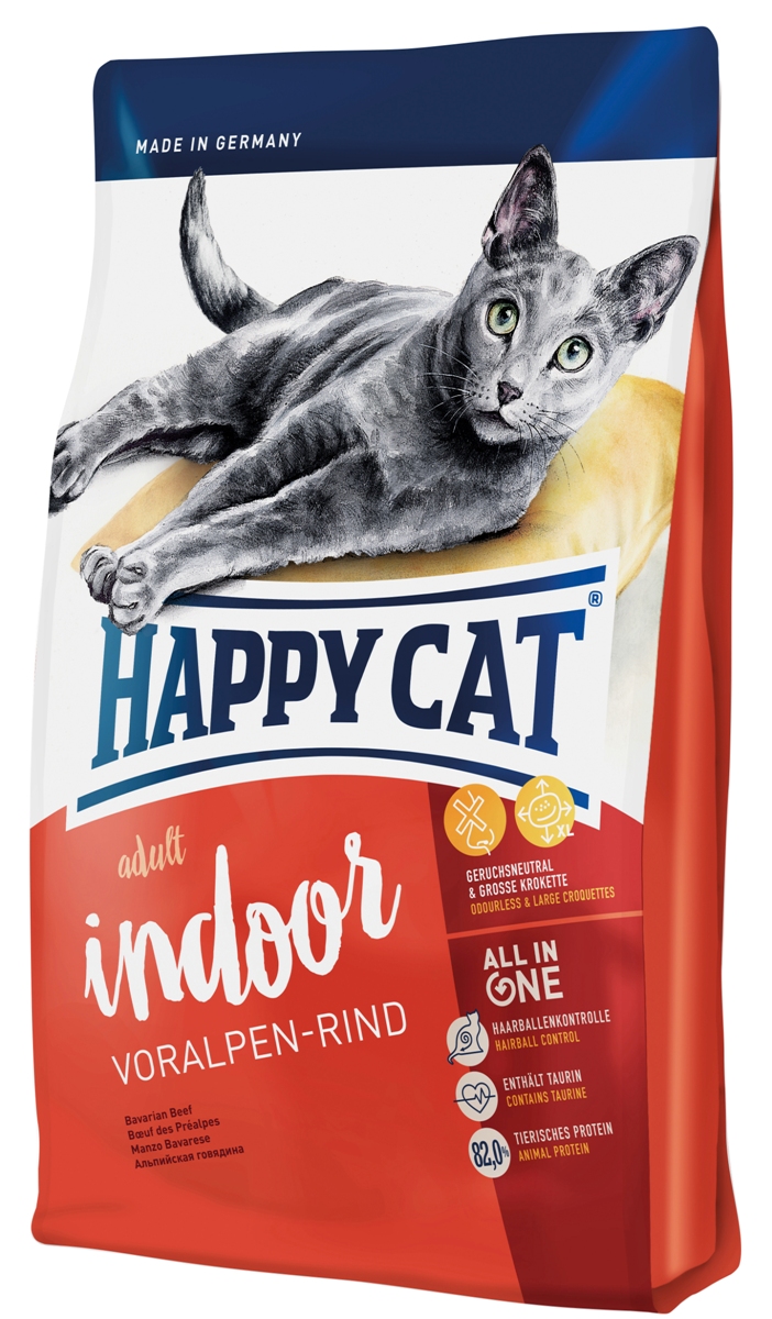 Корм сухой Happy Cat Adult Indoor для кошек с нормальной активностью, альпийская говядина, 10 кг70220 Корм сухой Happy Cat Adult Indoor для кошек с нормальной активностью, альпийская говядина, 10 кг70220Happy Cat Adult Indoor - сбалансированный корм, который содержит все необходимые вещества, но в тоже время должен предотвратить набор веса. Корм не содержит рыбы, но высококачественный протеин и калорийность соответствуют малоподвижному образу жизни. Немного увеличенные гранулы благотворно влияет на полость рта, так как кошка может полноценно пережевывать. Состав: мясопродукты (11,5% говядины), кукурузная мука, кукуруза, рисовая мука, птица (11%), картофельные хлопья, птичий жир, клетчатка, мясная мука (говядина 1%), гемоглобин, свекольная пульпа, сухое цельное яйцо, хлорид натрия, дрожжи, яблочная пульпа (0,4%), хлорид калия, морские водоросли (0,2%), семя льна (0,2%), Юкка Шидигера (0,04%), корень цикория (0,04%), дрожжи (экстрагированные), расторопша, артишок, одуванчик, имбирь, березовый лист, крапива, ромашка, кориандр, розмарин, шалфей, корень солодки, тимьян (общий объём сухих трав: 0,18%). Аналитический состав: сырой...