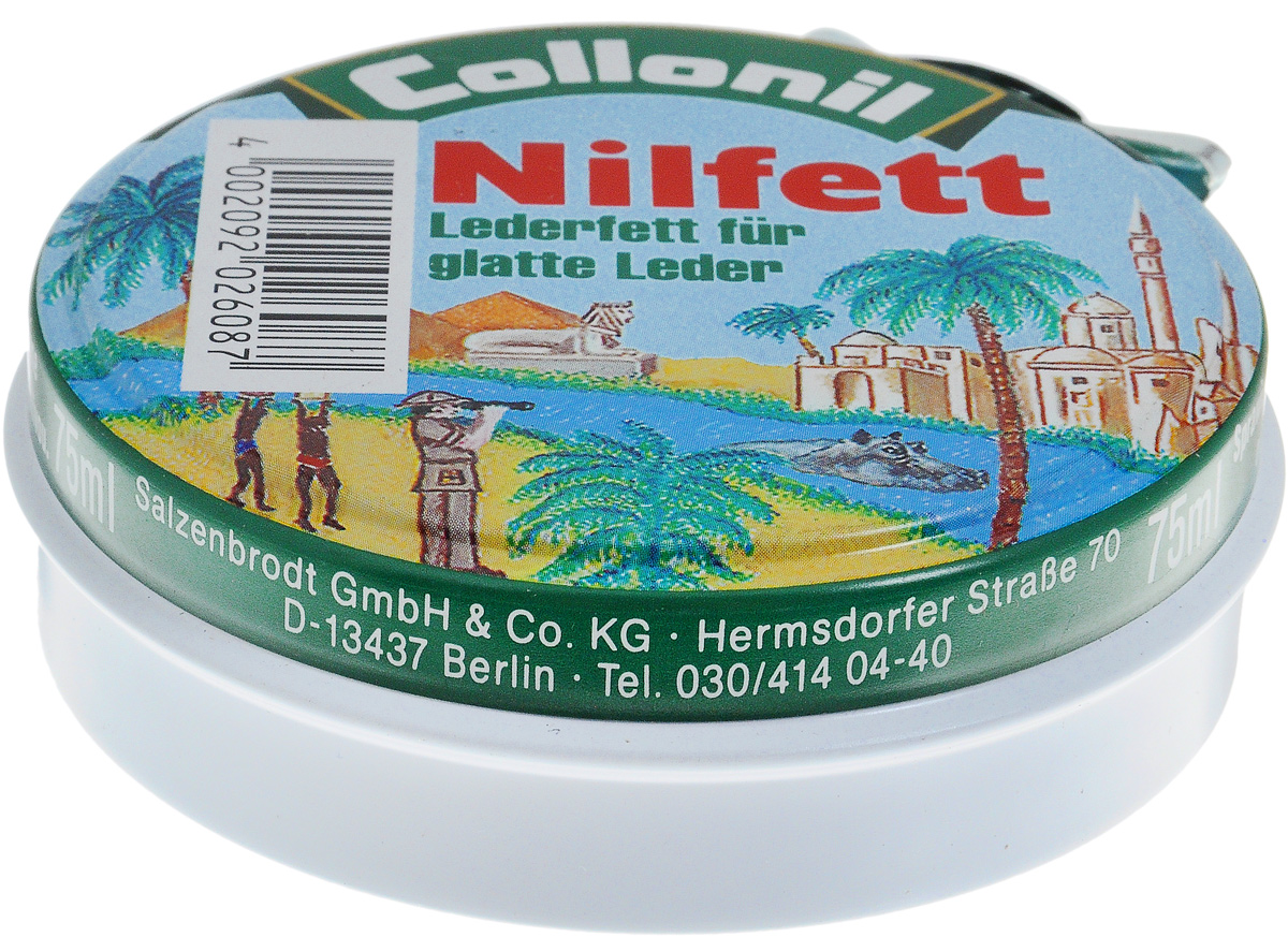 Жир для гладкой кожи Collonil Nilfett, 75 мл6083 000 Жир для гладкой кожи Collonil Nilfett, 75 мл6083 000Жир для гладкой кожи в твердой форме. Придает материалу влагооталкивающие свойства и делает его мягким. Предотвращает пересыхание кожи и появление трещин. Позволяет продлить срок службы изделий при любых погодных условиях. Рекомендуется использовать перед длительным хранением изделий и обработки швов в рантовой области. Способ применения: Нанести на предварительно очищеную поверхность изделия при помощи салфетки или щетки. Тщательно обработать все швы.