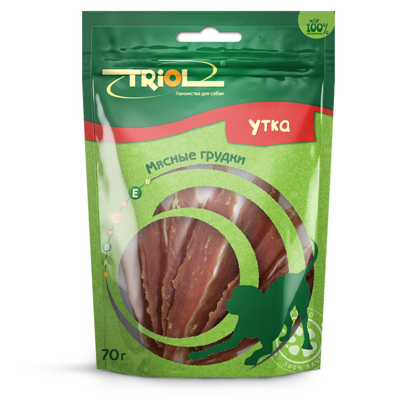 Лакомство для собак Triol Мясные грудки, утка, 70 гPT27 Лакомство для собак Triol Мясные грудки, утка, 70 гPT27Лакомство для собак Triol Мясные грудки - это натуральное и полезное мясное угощение для хорошего зрения, здоровья кожи и шерстного покрова вашего питомца, обогащенное витамином А. Натуральные лакомства Triol изготовлены особым методом «сушки» с сохранением всех полезных микроэлементов, естественного вкуса и запаха продукта. Рекомендации: Для взрослых собак и щенков старше трех месяцев. Кормление не должно превышать 1/4 суточного рациона питания. Питомцу необходим свободный доступ к чистой питьевой воде. Состав: мясо утки - 89%, растительный белок - 6%, сорбитол - 3%, глицерин - 2%. Товар сертифицирован.