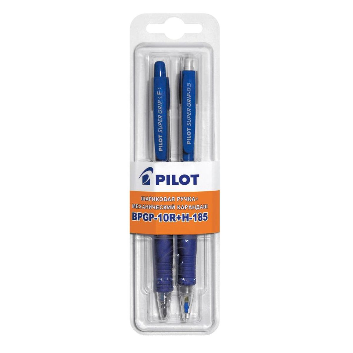 Pilot Набор для письма BPGP-10R H-185 шариковая ручка механический карандаш цвет синийB-GP10+H185LL Pilot Набор для письма BPGP-10R H-185 шариковая ручка механический карандаш цвет синийB-GP10+H185LLНабор для письма Pilot BPGP-10R + H-185R - незаменимый предмет на любом рабочем столе. Набор включает в себя шариковую ручку и механический карандаш. Автоматическая шариковая ручка с чернилами на масляной основе имеет резиновый упор для пальцев, что обеспечивает комфорт и удобство при письме, так как позволяет пальцам принять естественное положение. Стержень имеет шарик из карбида вольфрама диаметром 0,7 мм, ширина линии - 0,32 мм. Механический карандаш выполнен из пластика и оснащен резиновым упором для пальцев, имеет убирающуюся металлическую цангу. Диаметр грифеля - 0,5 мм. Сверху имеется встроенный ластик.