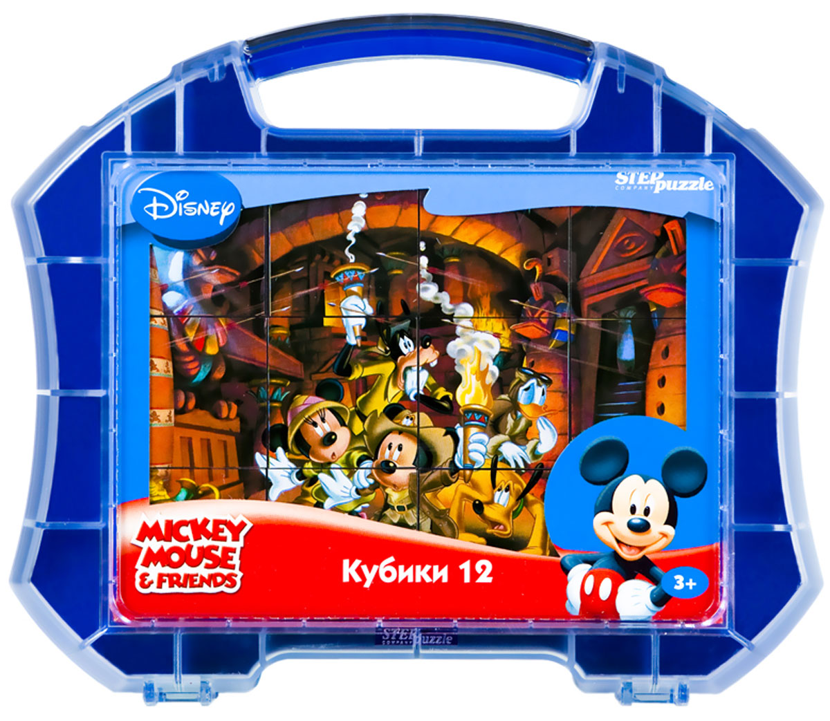 Step Puzzle Кубики Микки Маус в чемоданчике 12 шт87101 Step Puzzle Кубики Микки Маус в чемоданчике 12 шт87101С помощью кубиков Step Puzzle Микки Маус ребенок сможет собрать целых шесть красочных картинок с любимыми героями мультсериала о Микки Маусе и его друзьях. Наборы из 12 кубиков - для тех, кто освоил навык сборки картинки из 9 кубиков. Заложенный дидактический принцип От простого к сложному позволит ребёнку поверить свои силы. А герои популярных мультфильмов сделают кубики любимой игрушкой. Игра с кубиками развивает зрительное восприятие, наблюдательность, мелкую моторику рук и произвольные движения. Ребенок научится складывать целостный образ из частей, определять недостающие детали изображения. Это прекрасный комплект для развлечения и времяпрепровождения с пользой для малыша.