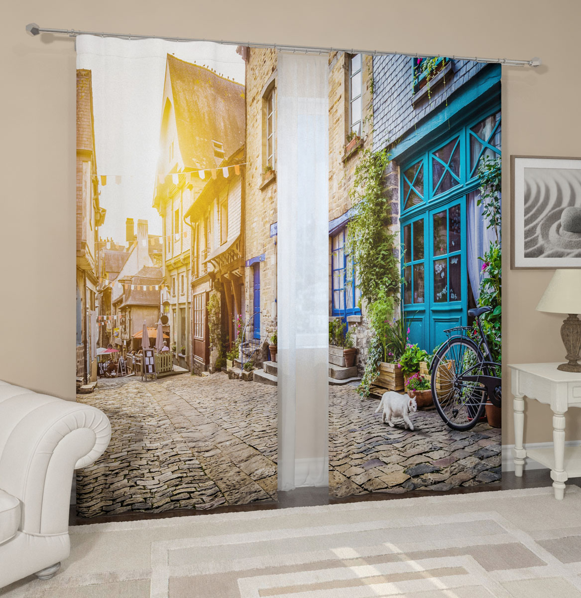 Комплект фотоштор Сирень Улица вечером , на ленте, 290 х 260 см04383-ФШ-ГБ-001 Комплект фотоштор Сирень Улица вечером , на ленте, 290 х 260 см04383-ФШ-ГБ-001Фотошторы Сирень, выполненные из материала Габардин (100% полиэстер) отлично дополнят украшение любого интерьера. Особенностью ткани габардин является небольшая плотность, из-за чего ткань хорошо пропускает воздух и солнечный свет. Ткань хорошо держит форму, не требует специального ухода. Яркая и чёткая картинка перенесенная на наши шторы будет радовать Вас каждый день. Крепление на карниз при помощи шторной ленты на крючки. В комплекте: Портьера: 2 шт. Размер (ШхВ): 145 см х 260 см. Рекомендации по уходу: стирка при 30 градусах гладить при температуре до 110 градусов Изображение на мониторе может немного отличаться от реального.