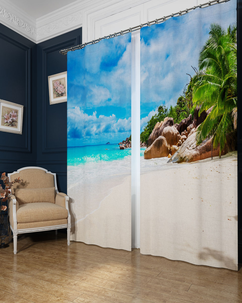 Комплект фотоштор Сирень Карибский берег, на ленте, 290 х 260 см04568-ФШ-БЛ-001 Комплект фотоштор Сирень Карибский берег, на ленте, 290 х 260 см04568-ФШ-БЛ-001Фотошторы Сирень из ткани блекаут в жаркие дни дадут прохладу в комнате, а в холодные зимние дни сохранят тепло. Это трехслойная светонепроницаема трехслйная ткань — 100% полиэстер, по структуре напоминает плотный хлопок, очень мягкий,с небольшим сероватым оттенком из-за черной нити, входящей в состав ткани. Блекаут не требует особого ухода, хорошо драпируется. Пропускает солнечные лучи не более 5%. Яркая и чёткая картинка перенесенная на наши шторы будет радовать Вас каждый день. Крепление на карниз при помощи шторной ленты на крючки. В комплекте: Портьера: 2 шт. Размер (ШхВ): 145 см х 260 см. Рекомендации по уходу: стирка при 30 градусах гладить при температуре до 110 градусов Изображение на мониторе может немного отличаться от реального.