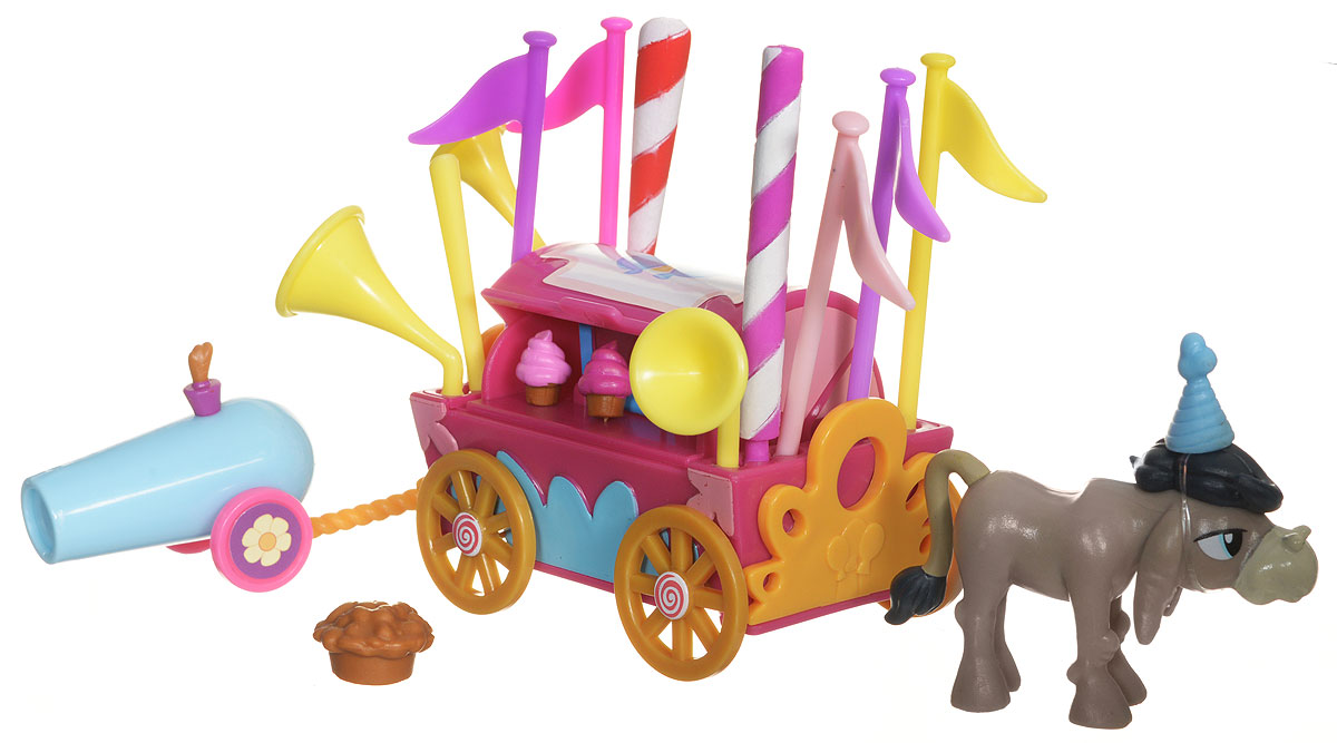 My Little Pony Набор фигурок Приветственный фургонB5567EU4_B3597 My Little Pony Набор фигурок Приветственный фургонB5567EU4_B3597Коллекционный игровой набор My Little Pony от Hasbro - это настоящее путешествие в один из эпизодов всеми любимого мультсериала Май Литл Пони: Дружба - это чудо!. Набор Приветственный фургон знакомит с самым необычным персонажем города Понивиль - ослом по имени Кренки Дудл. Этот герой сначала сторонился общения с пони, но потом стал им верным другом и смог собрать буквально весь город на своем празднике. В наборе редкая коллекционная фигурка Кренки Дудла представлена вместе с праздничным фургоном, который предназначен для вечеринок. Это не просто тележка со сладостями, но еще и склад флагов, труб и разноцветных шестов. А еще в наборе есть пушка с конфетти. С таким арсеналом осел Кренки Дудл развеселит даже самую угрюмую пони. Каждый из таких коллекционных наборов посвящен определенному месту или событию из мультфильма. В нем имеется не только фигурка главного персонажа, но и игровые аксессуары, которые помогают воссоздать в игре то, что было показано в мультфильме, а...