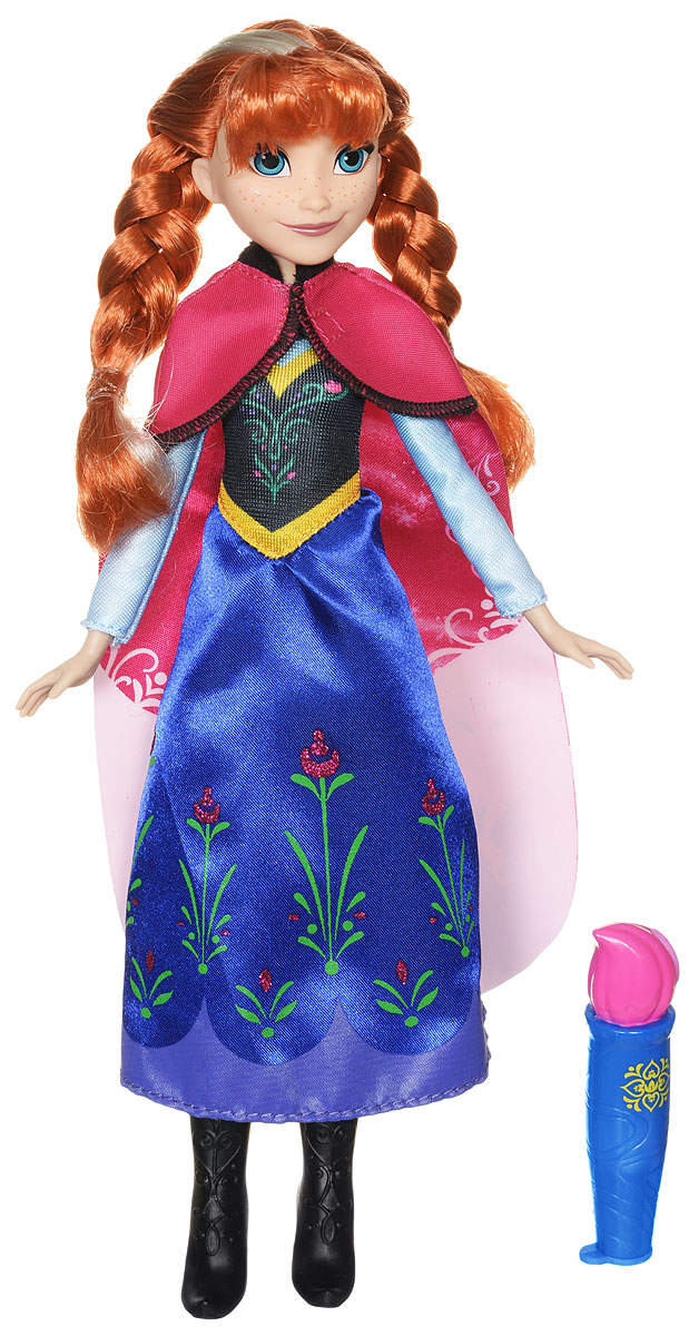 Disney Frozen Кукла Анна в волшебном плащеB6699EU4_B6701 Disney Frozen Кукла Анна в волшебном плащеB6699EU4_B6701Кукла Disney Frozen Анна в волшебном плаще изготовлена из качественных материалов. Одета героиня в очень стильный и яркий наряд. Однако именно в одеянии куклы кроется тайна. Платье Анны напоминает то, в котором мы видели героиню в мультфильме Холодное сердце: темно-синий подол, украшенный цветочным узором, черный обтягивающий верх с золотистыми дополнениями и бирюзовые рукава. На плечи куклы накинут плащ темно-розового цвета, однако его нижняя часть имеет более светлый оттенок. В комплект с куклой входит необычный аксессуар в виде кисти. В этот аксессуар наливается вода. Как только вы коснетесь кистью до плаща, на нем проявятся яркие рисунки с изображением Эльзы и Кристофа - любимых людей диснеевской принцессы Анны. У куклы подвижные ручки и ножки, поэтому вы сможете играть с ней, придумывая различные сюжеты, включая свою фантазию.