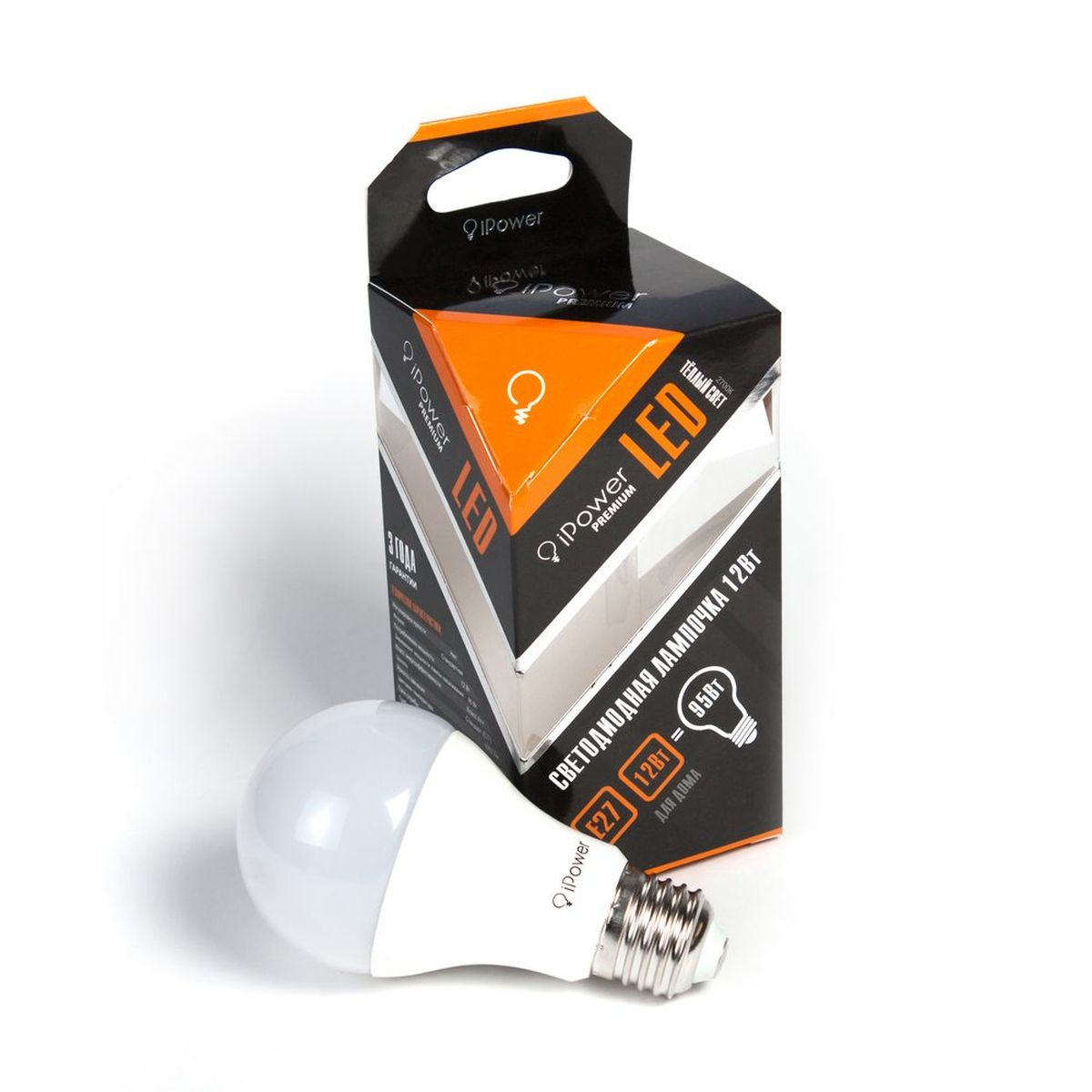 Лампа светодиодная iPower Premium, цоколь Е27, 12W, 2700К1001966 Лампа светодиодная iPower Premium, цоколь Е27, 12W, 2700К1001966Светодиодная лампа iPower Premium имеет очень низкое энергопотребление. В сравнении с лампами накаливания LED потребляет в 12 раз меньше электричества, а в сравнении с энергосберегающими - в 2-4 раза меньше. При этом срок службы LED лампочки в 5 раз выше, чем энергосберегающей, и в 50 раз выше, чем у лампы накаливания. Светодиодная лампа iPower Premium создает мягкий рассеивающий свет без мерцаний, что совершенно безопасно для глаз. Она специально разработана по требованиям российских и европейских законов и подходит ко всем осветительным устройствам, совместимым со стандартным цоколем E27. Использование светодиодов от мирового лидера Epistar - это залог надежной и стабильной работы лампы. Теплый оттенок света лампы по световой температуре соответствует обычной лампе накаливания и позволит создать уют в доме и местах отдыха. Диапазон рабочих температур от -50°С до +50 °С Материал: алюминий, поликарбонат. Потребляемая мощность: 12 Вт. Рабочее...
