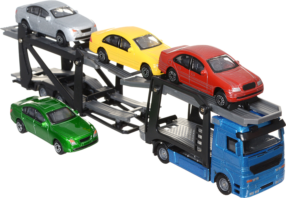Dickie Toys Набор машинок Car Trailer цвет автовоза голубой 5 шт3745000_голубой Dickie Toys Набор машинок Car Trailer цвет автовоза голубой 5 шт3745000_голубойНабор машинок Dickie Toys Car Trailer понравится любому мальчику. В набор входит автовоз и 4 яркие машинки. Кабина автовоза и кузова машинок выполнены из металла с пластиковыми элементами. Прорезиненные колеса со свободным ходом обеспечивают плавность движения. Прицеп отсоединяется. Верхняя платформа прицепа может наклоняться вниз для удобной погрузки машинок, пандусы выдвигаются. С этой игрушкой ваш малыш будет часами занят игрой. Порадуйте его таким замечательным подарком!