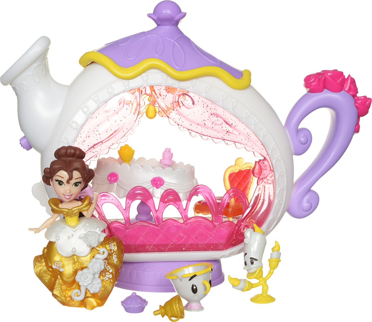 Disney Princess Игровой набор с мини-куклой Белль и заколдованная столоваяB5346EU4_B5344 Disney Princess Игровой набор с мини-куклой Белль и заколдованная столоваяB5346EU4_B5344Игровой набор Disney Princess Белль и заколдованная столовая придется по душе каждой маленькой принцессе. У куколки длинные темные волосы, она одета в пластиковое платье золотого цвета. Пышное платье украшено оборками и декоративными элементами. Хозяйка куклы сможет добавить к ним еще несколько - в комплект входят аксессуары, которые можно прикреплять к платью мини-куклы. Для этого в наряде имеются небольшие отверстия, в которые они вставляются. Эти отверстия не бросаются в глаза, даже когда украшений нет, поэтому наличие украшений на подоле будет зависеть только от настроения хозяйки. Мини-кукла Белль выглядит просто очаровательно. Она совсем небольшая по размеру, однако, тщательно проработана. В наборе с куклой имеется ярко оформленный чайник-столовая и разные аксессуары для чаепития. В столовую можно поставить праздничный столик со столовыми приборами кресло для принцессы. Кукла выполнена из прочного и безопасного пластика. Ваша малышка часами...