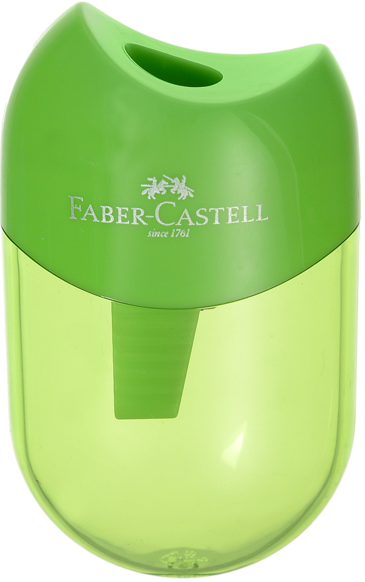 Faber-Castell Мини-точилка с контейнером цвет зеленый183512_зеленый Faber-Castell Мини-точилка с контейнером цвет зеленый183512_зеленыйМини-точилка Faber-Castell выполнена из прочного пластика. В точилке имеется одно отверстие для классических, трехгранных, простых и цветных карандашей. Эргономичная форма контейнера обеспечивает стабильное положение кисти. Карандаш затачивается легко и аккуратно, а опилки после заточки остаются в специальном контейнере повышенной вместимости.