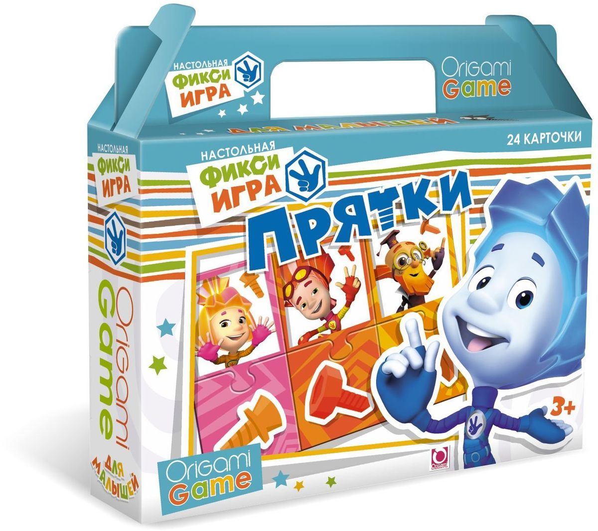 Оригами Обучающая игра Прятки 0052900529 Оригами Обучающая игра Прятки 0052900529Настольная игра с героями мультсериала Фиксики станет увлекательным и познавательным приключением, а также поможет ребёнку развить в игровой форме сообразительность, смекалку, научит считать, ассоциативно мыслить и стремиться к победе. В состав игры входят поле, карточки, фишки, кубик.