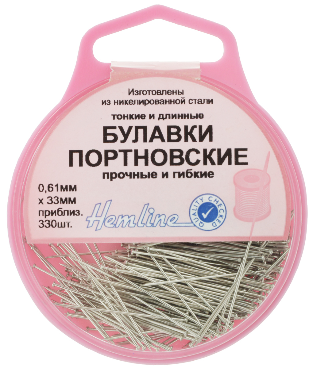 Булавки портновские Hemline, в круглом контейнере, 330 шт701 Булавки портновские Hemline, в круглом контейнере, 330 шт701Портновские булавки Hemline необходимы любой рукодельнице. Этот вид булавок наиболее часто применяется в рукоделии. Их удобно держать в руке, удобно прикалывать детали к доске или выкройки к ткани. Использование в работе таких булавок значительно экономит время на сметывание деталей, упрощает многие швейные операции, а во время первой примерки при пошиве платья булавки позволяют быстро корректировать выкройку и детали кроя. Булавки с круглыми головками выполнены из никелированной стали. Пластиковый круглый контейнер предназначен для многократного использования, удобного и безопасного хранения. Длина булавки: 33 мм. Толщина булавки: 0,61 мм. Размер контейнера: 6,5 х 6,5 х 1,5 см.