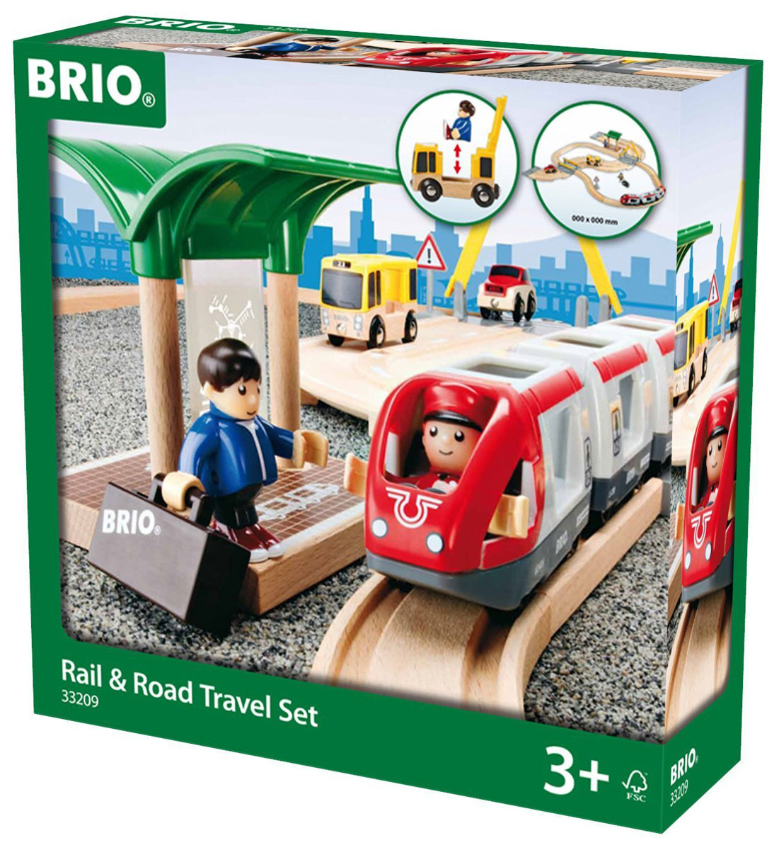 Brio Железная дорога с переездом33209 Brio Железная дорога с переездом33209С железной дорогой с переездом Brio дети не только весело, но и познавательно проведут время. Деятельность развивается на автомобильной и железной дорогах, где ребенок разыгрывает сценарий городской жизни, выступая в роли пассажиров, машиниста или водителя, осознает, что такое внимательность и осторожность. Предварительно построив дорогу из деревянных секций, обращая внимание на знак Внимание и шлагбаум, дети смогут перемещать автобус, легковой автомобиль и пассажирский поезд. В состав железной дороги входят железнодорожное полотно, пассажирский поезд, состоящий из трех вагонов, пассажирская станция, пассажиры с багажом и машинист поезда, полотно автомобильной дороги, два переезда, автобус и легковой автомобиль. Автомобильная дорога оканчивается съездами, позволяющими машинкам съезжать с ее полотна и ездить по полу. Машиниста пассажирского поезда можно посадить в головные вагоны поезда или присоединить его к пассажирам и сажать в автобус. У фигурок человечков сгибаются...