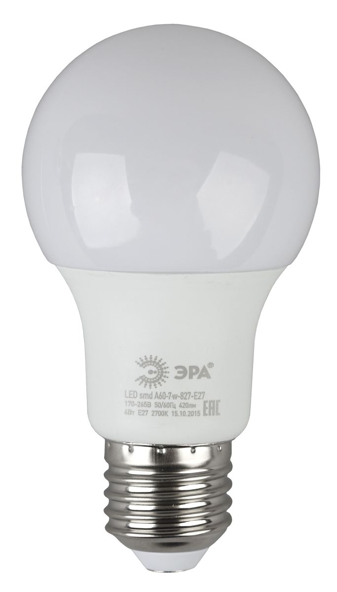 Лампа светодиодная ЭРА, цоколь E27, 170-265V, 7W, 4000К5055945538014 Лампа светодиодная ЭРА, цоколь E27, 170-265V, 7W, 4000К5055945538014Светодиодная лампа ЭРА является самым перспективным источником света. Основным преимуществом данного источника света является длительный срок службы и очень низкое энергопотребление, так, например, по сравнению с обычной лампой накаливания светодиодная лампа служит в среднем в 50 раз дольше и потребляет в 10-15 раз меньше электроэнергии. При этом светодиодная лампа практически не подвержена механическому воздействию из-за прочной конструкции и позволяет получить любой цвет светового потока, что, несомненно, расширяет возможности применения и позволяет создавать новые решения в области освещения.
